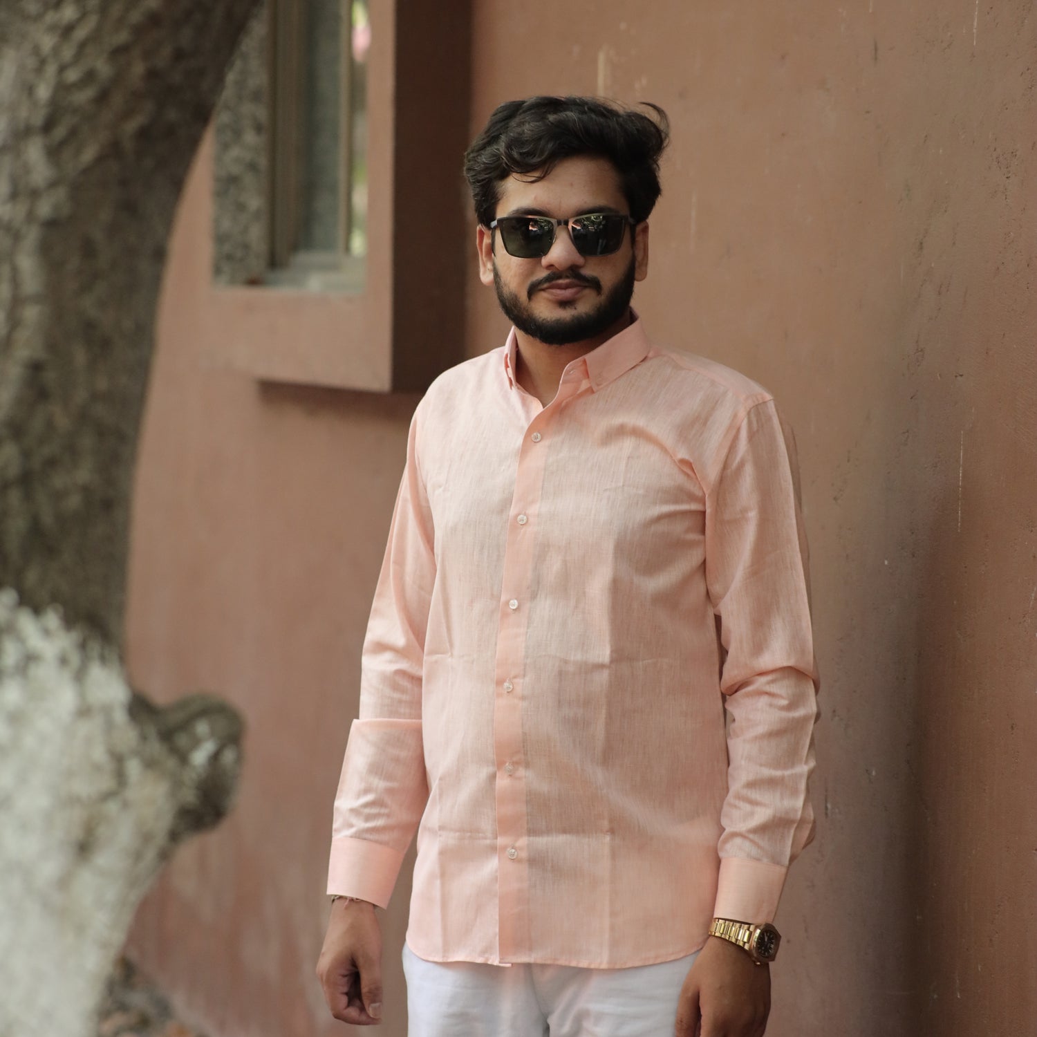 Understated Charm Peach Dusk Cotton Linen Shirt