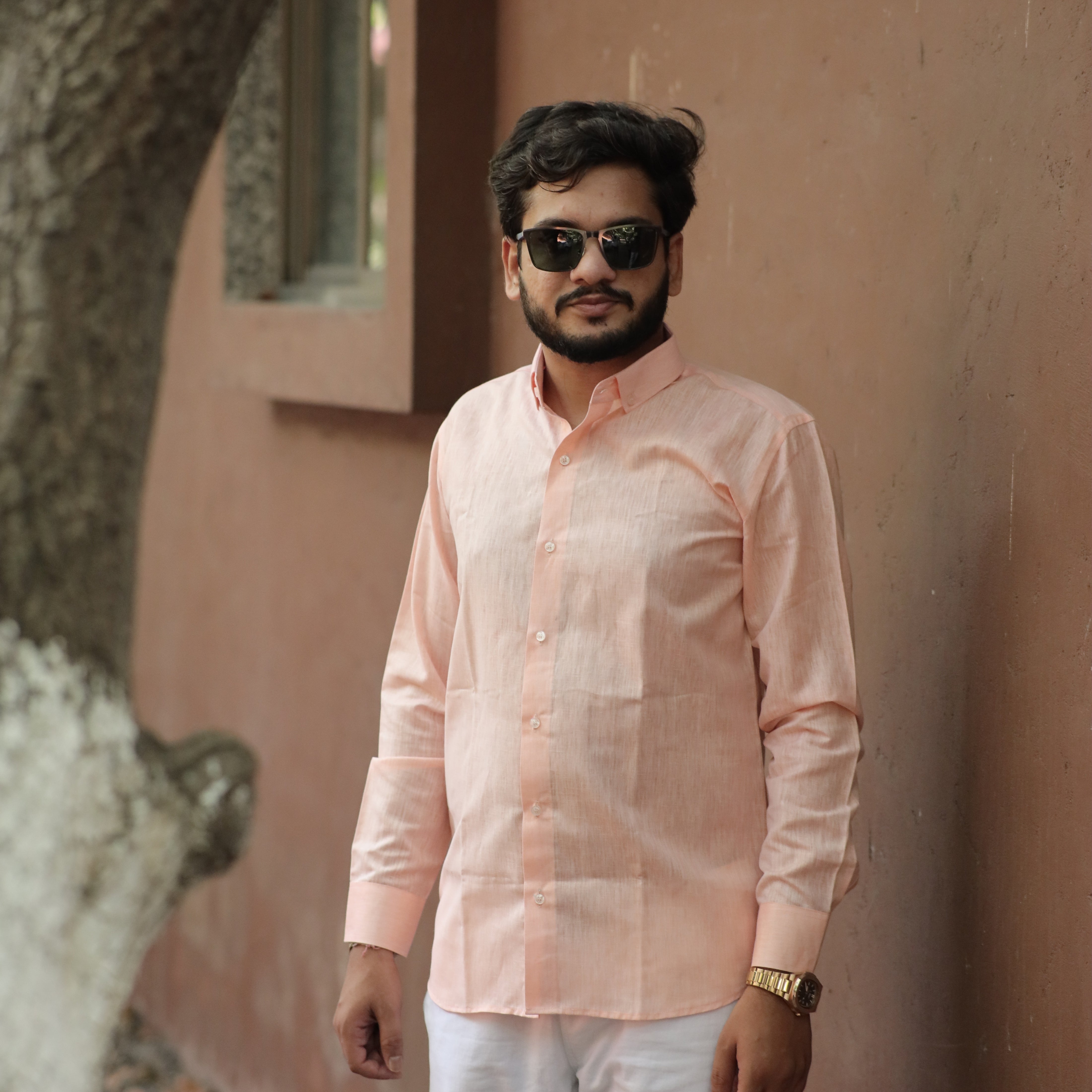 Understated Charm Peach Dusk Cotton Linen Shirt