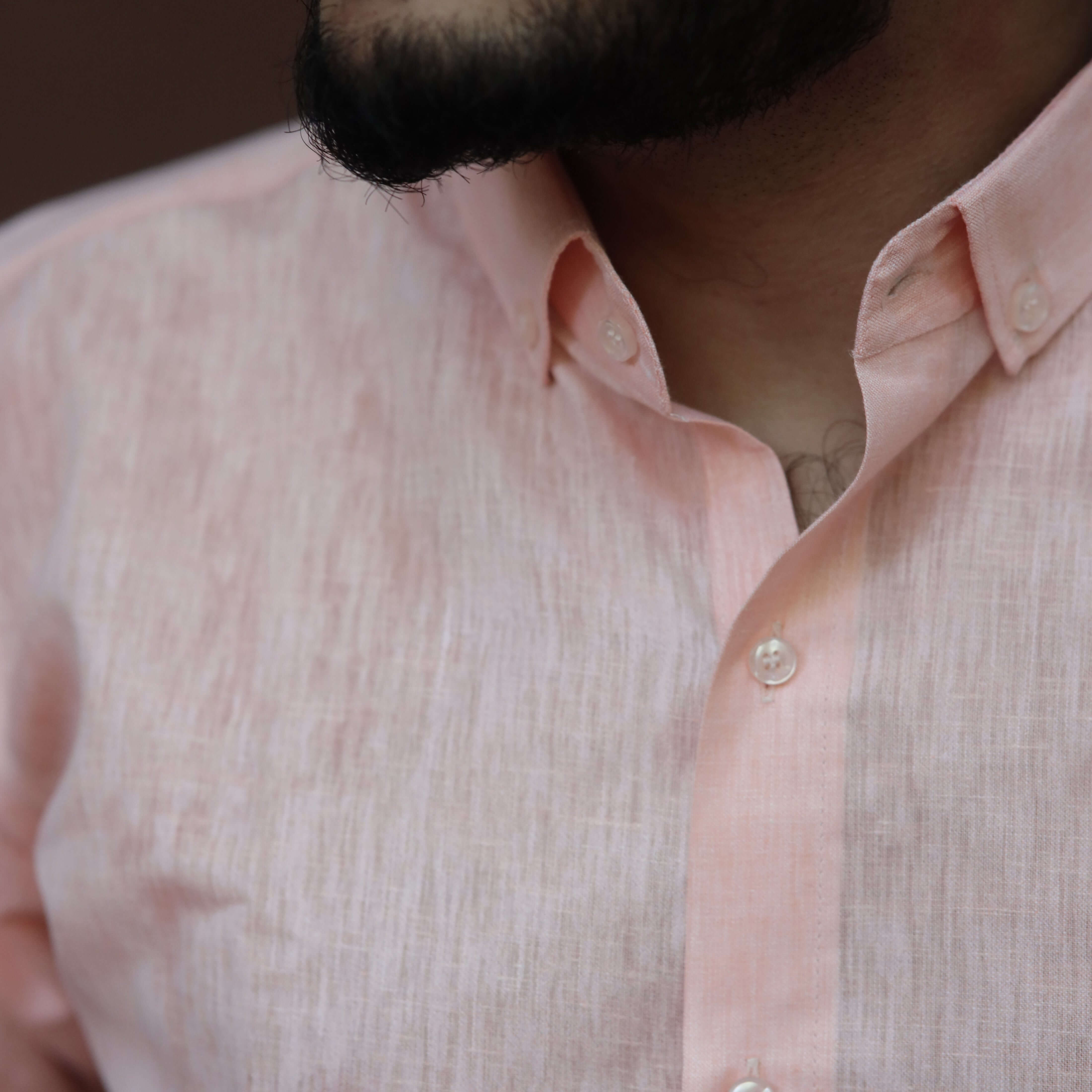 Light Peach Cotton Linen Shirt for Men – Full Sleeve Casual Office Wear