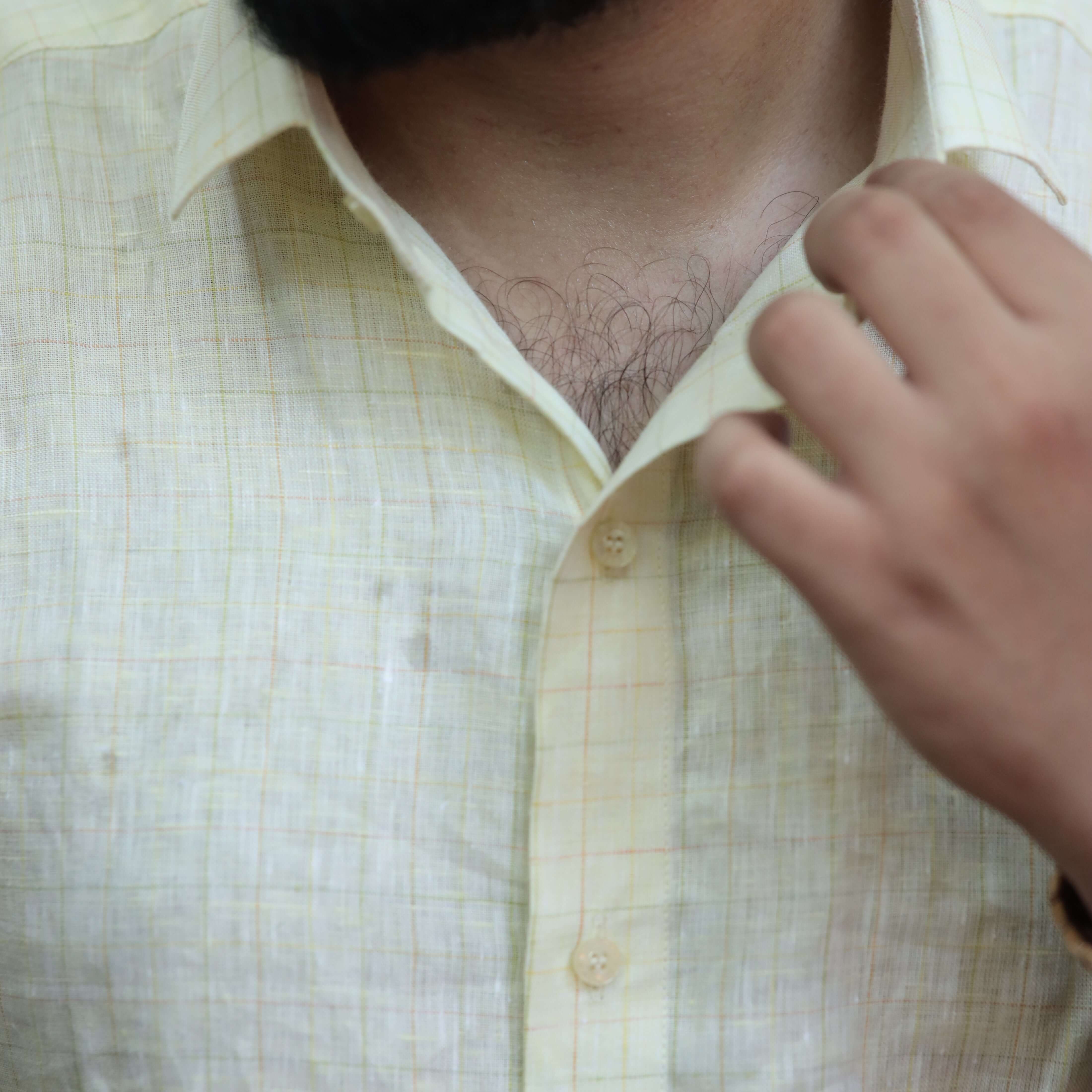 Everyday Light Yellow Linen Check Shirt for Men – Slim Fit Casual Wear