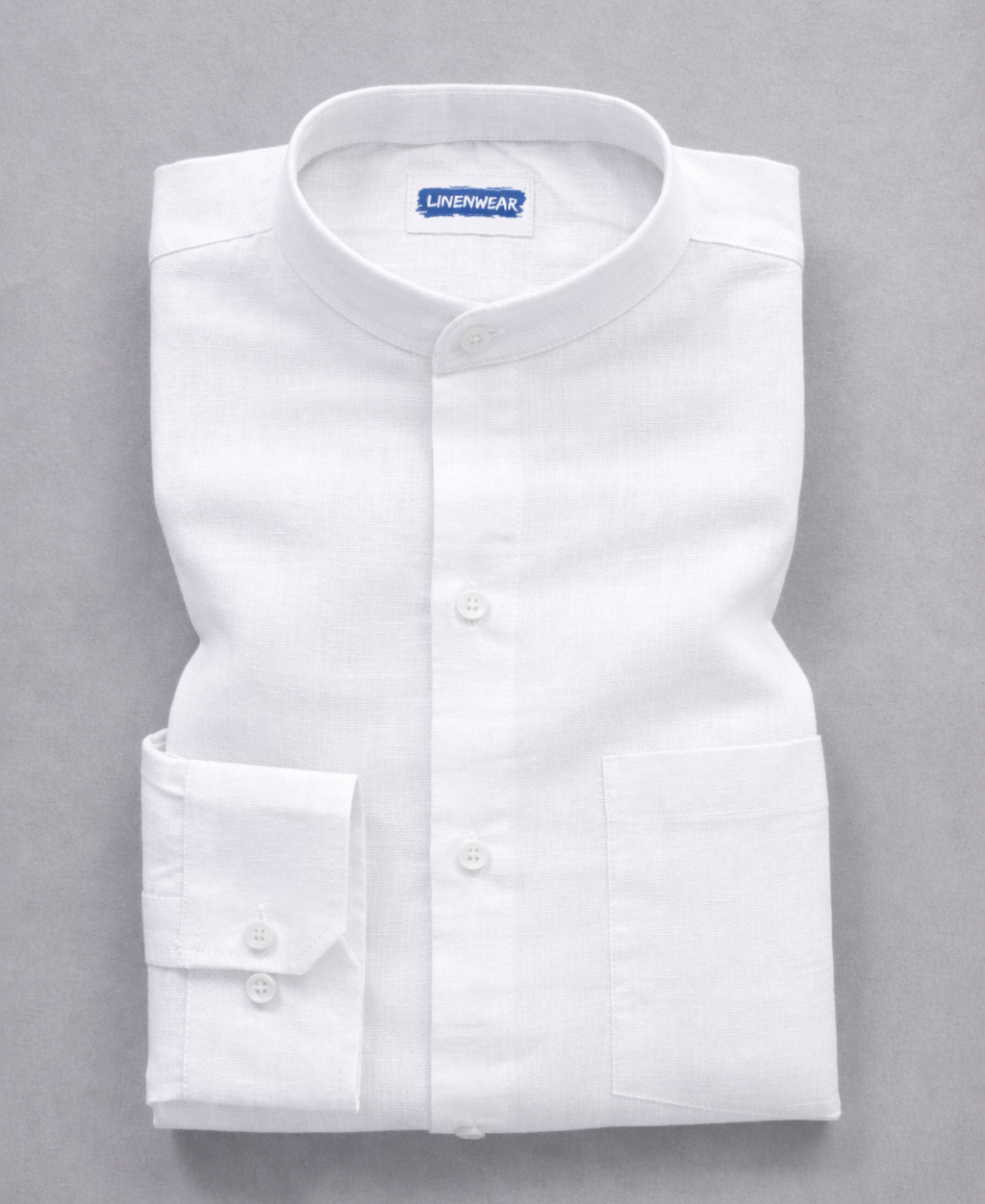 Band Collar Pure Linen Shirt for Men Elegant Look