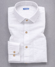 White Pure Linen Shirt With Pocket and Wooden Button