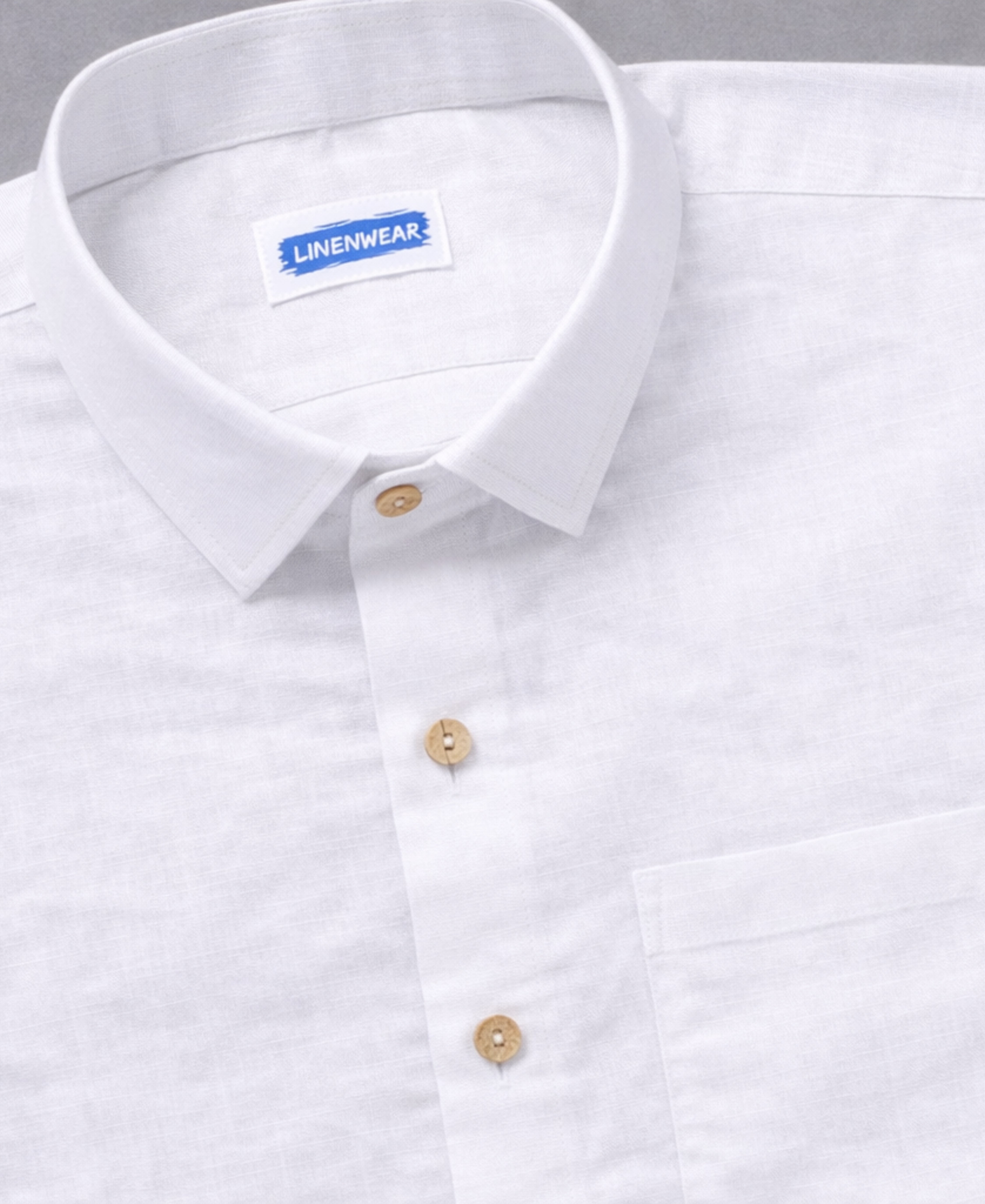 White Pure Linen Shirt With Pocket and Wooden Button