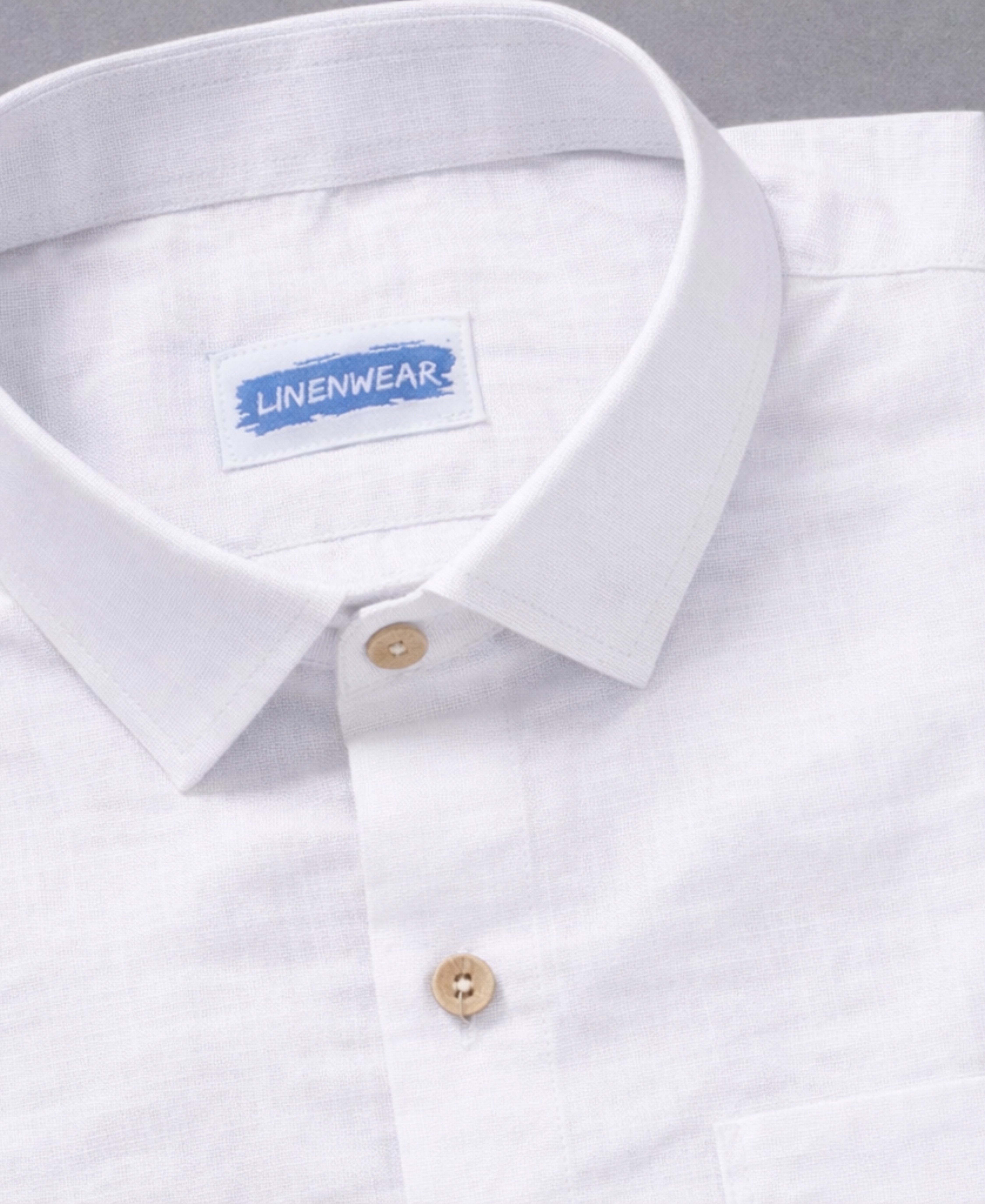 White Pure Linen Shirt With Pocket and Wooden Button