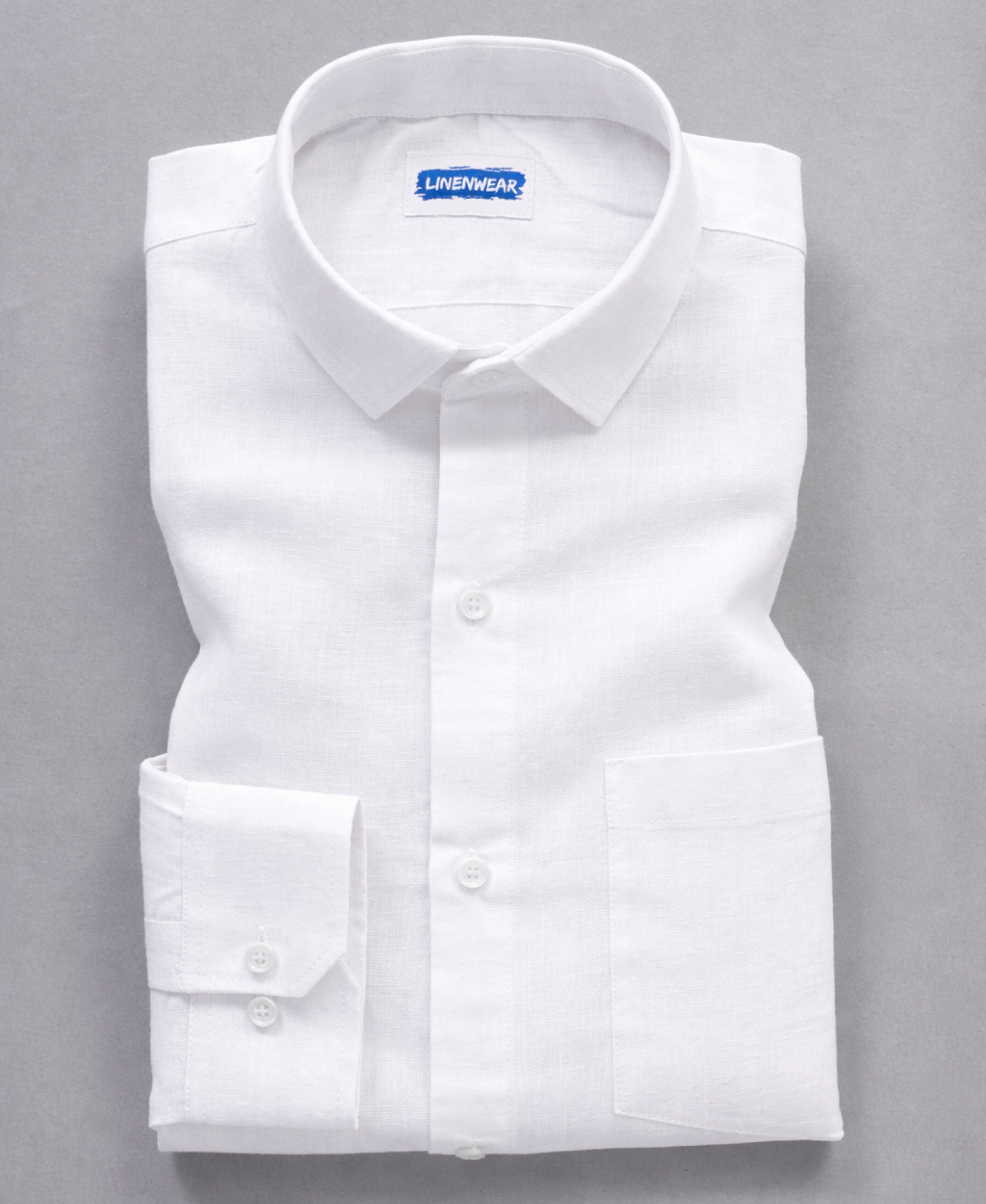 Regular Fit Solid White Pure Linen Shirt For Men
