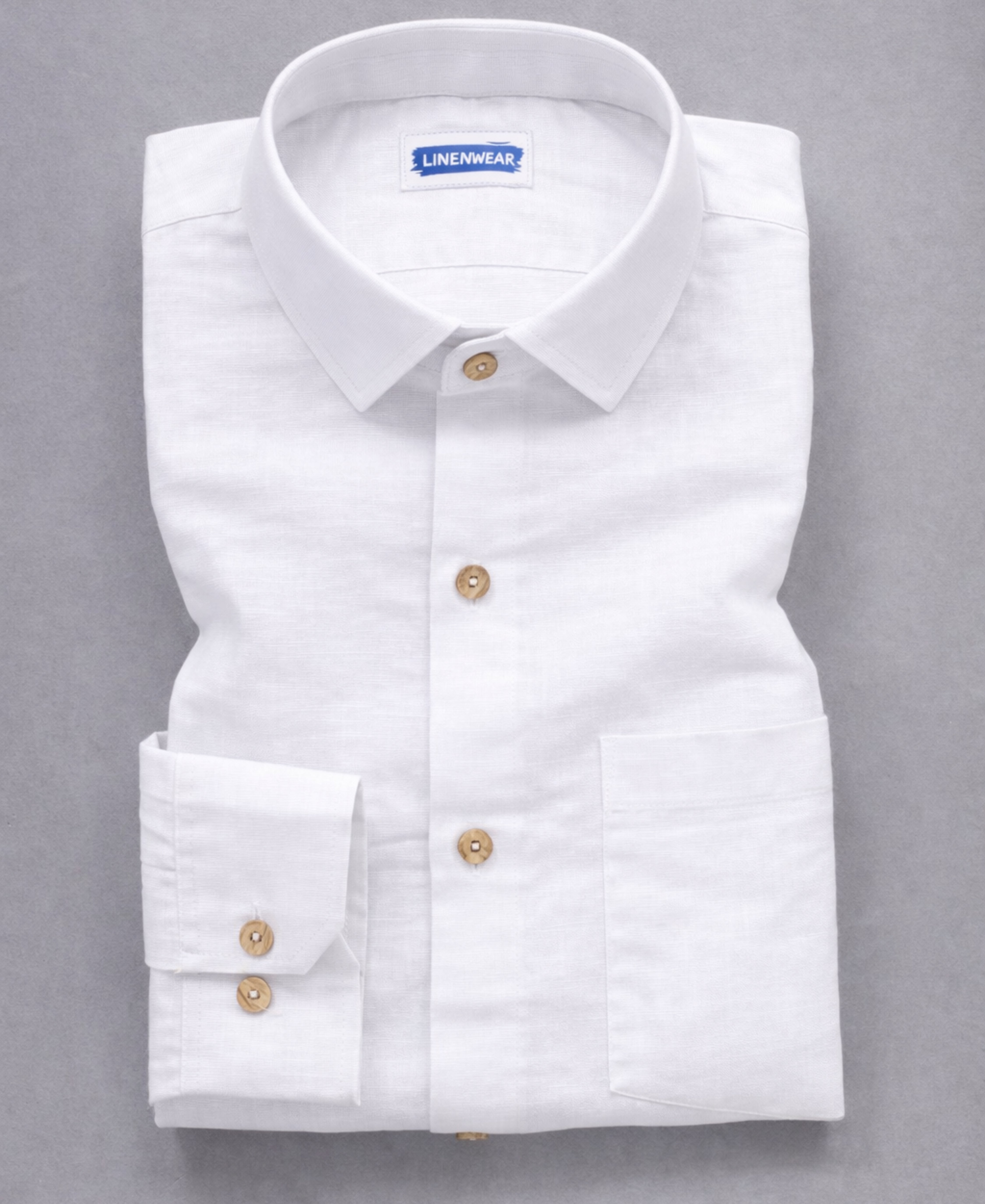 100 LEA White Pure Linen Shirt With Wooden Button