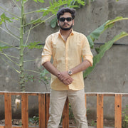 Light Orange Cotton Linen Shirt – Relaxed Fit, Full Sleeve, Spread Collar