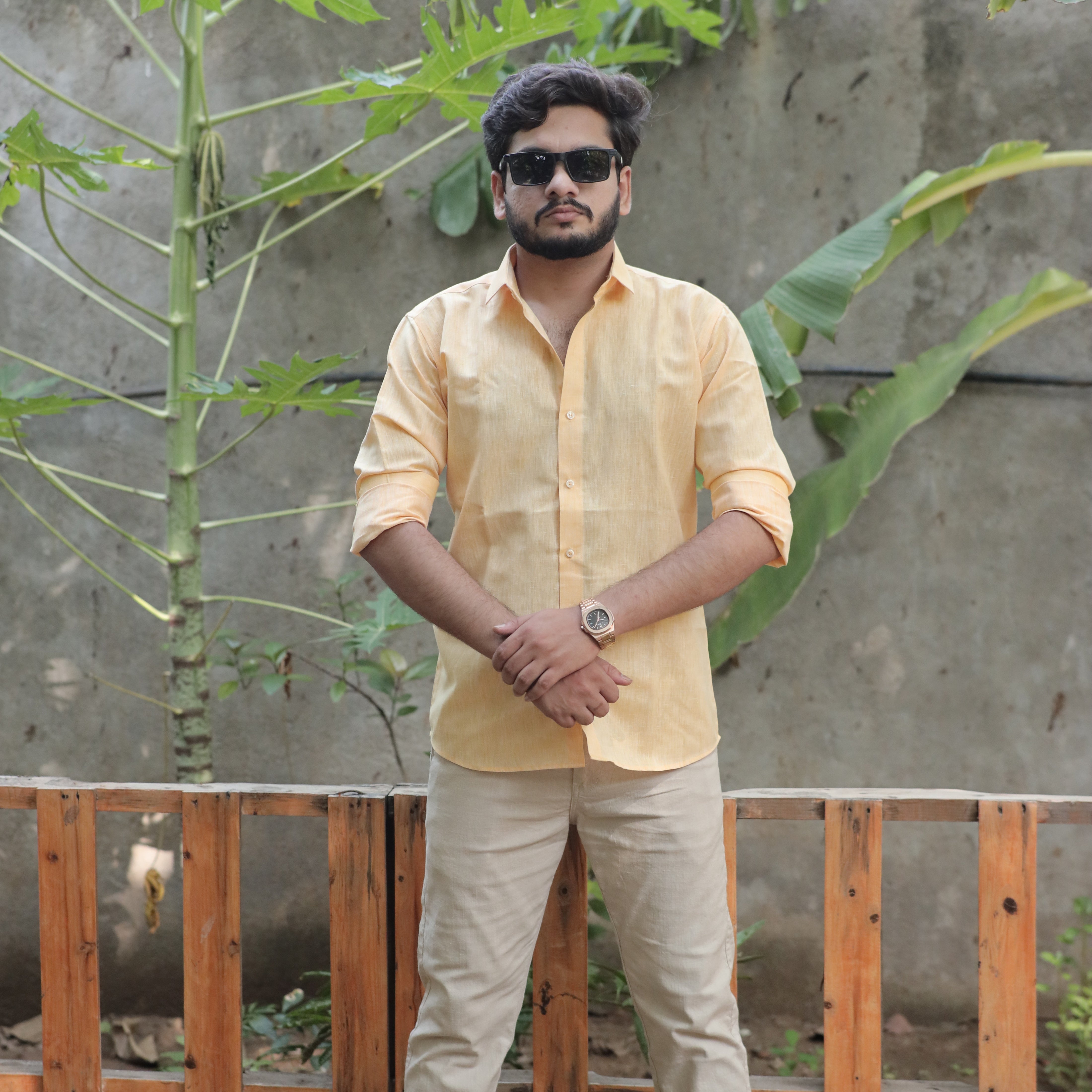 Golden Apricot Cotton Linen Shirt