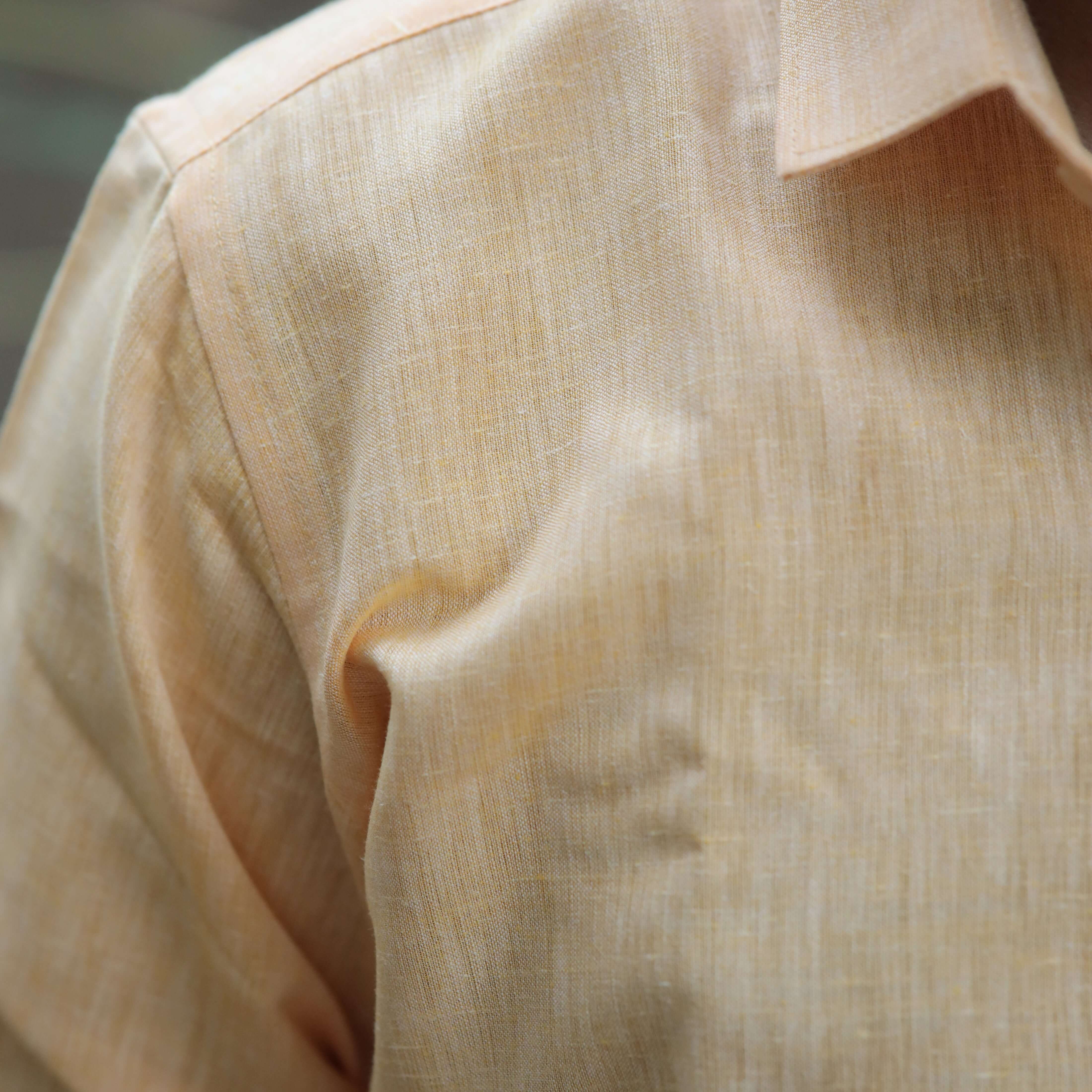 Light Orange Cotton Linen Shirt – Relaxed Fit, Full Sleeve, Spread Collar