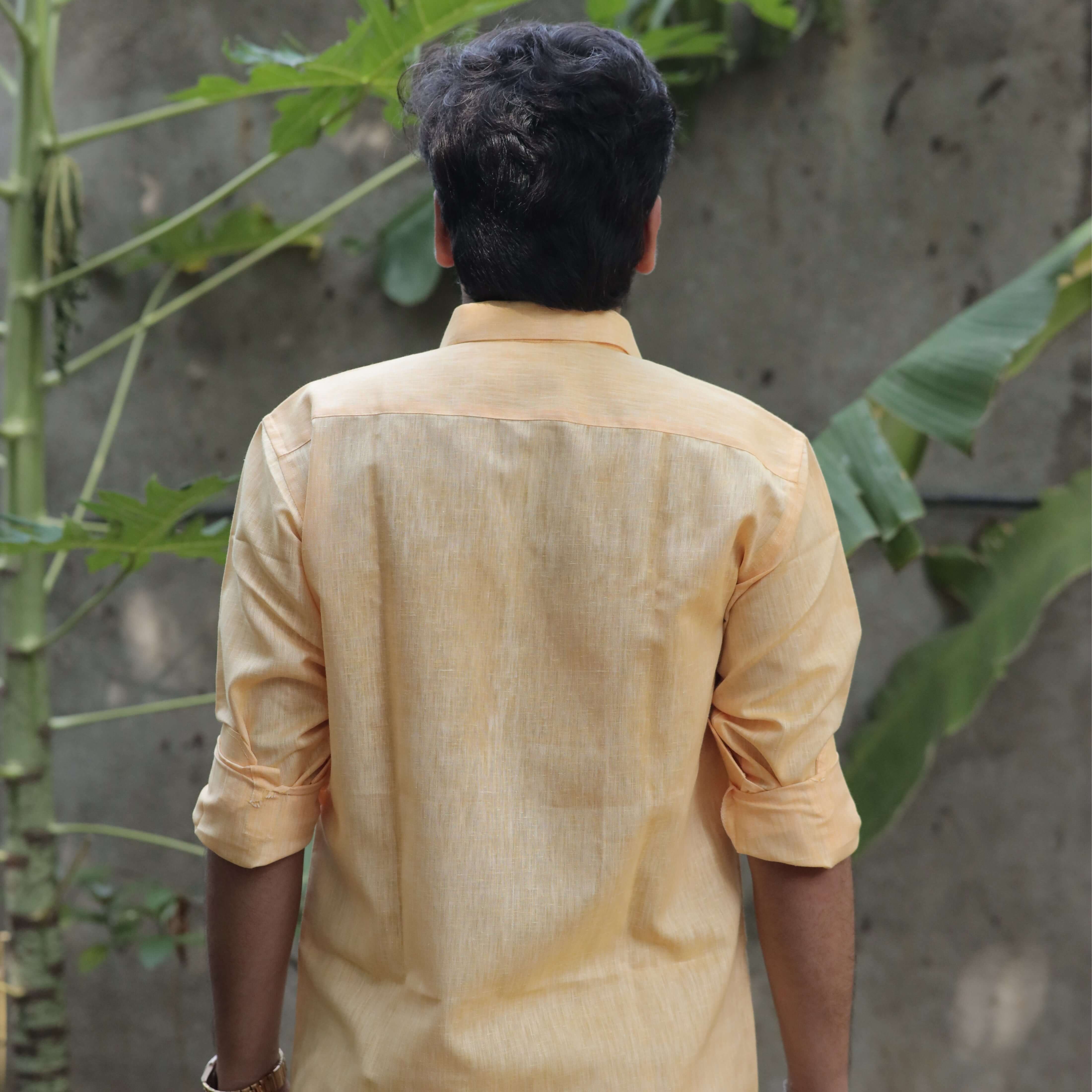 Light Orange Cotton Linen Shirt – Relaxed Fit, Full Sleeve, Spread Collar