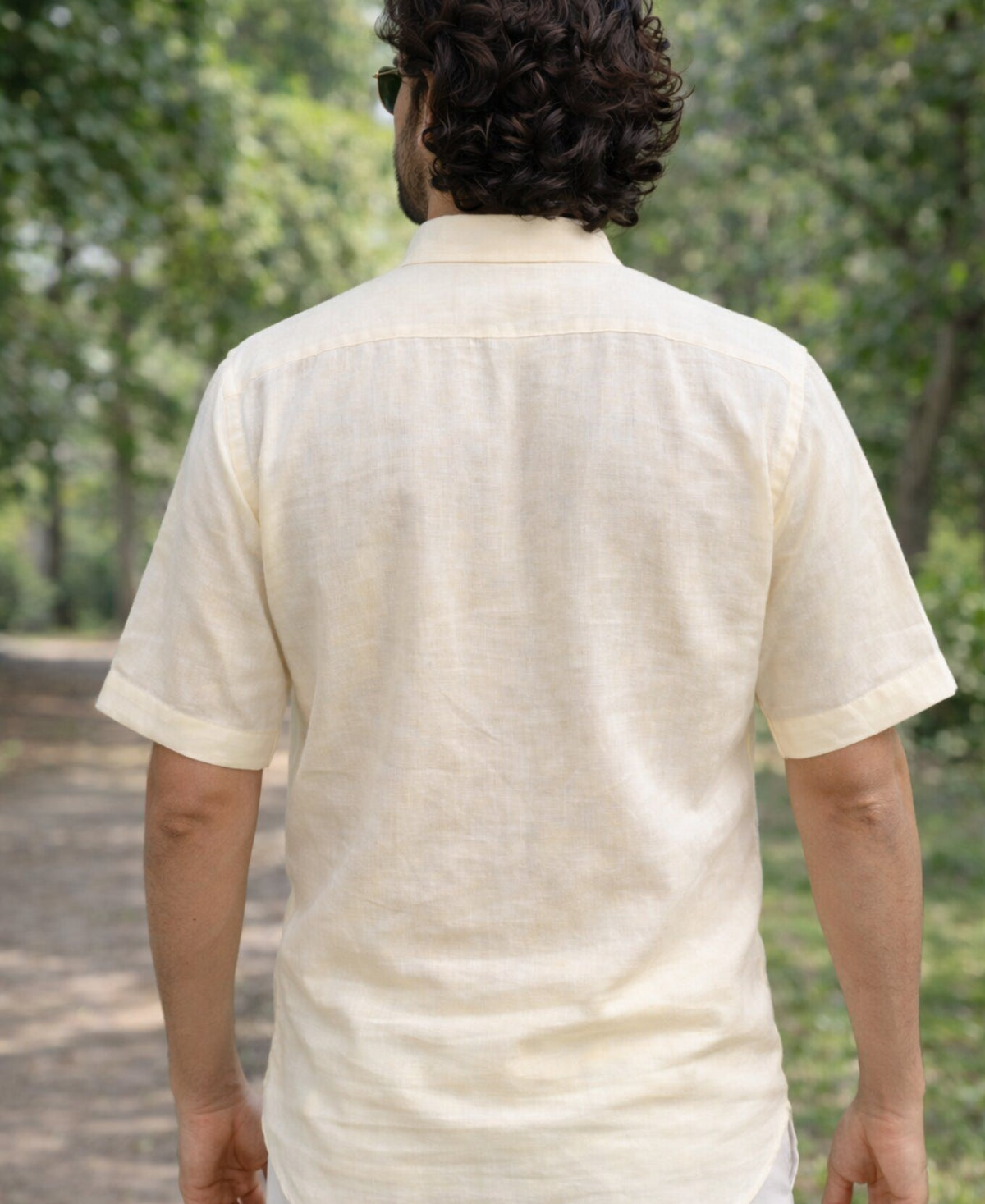 Classic Cream Pure Linen Casual Shirt With Half Sleeve