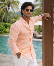 Regular Fit Pure Linen Peach Shirt For Beach Wear
