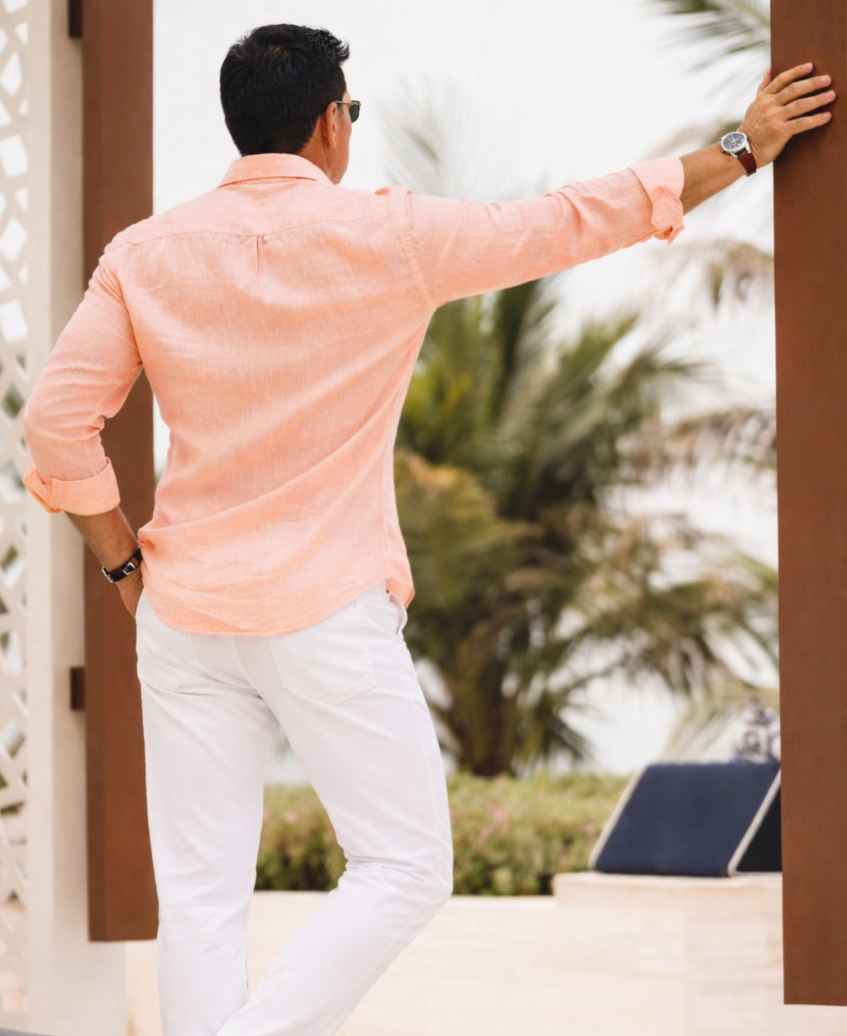Regular Fit Pure Linen Peach Shirt For Beach Wear