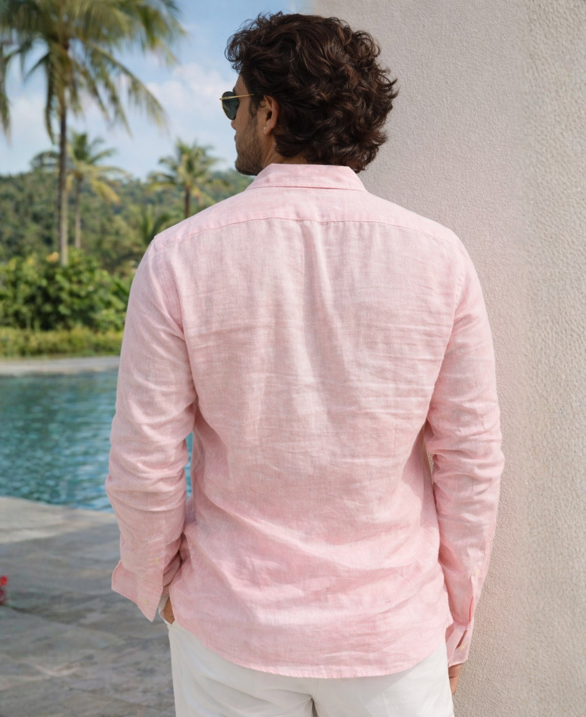 Breathable Light Pink Pure Linen Full Sleeve Shirt for Men