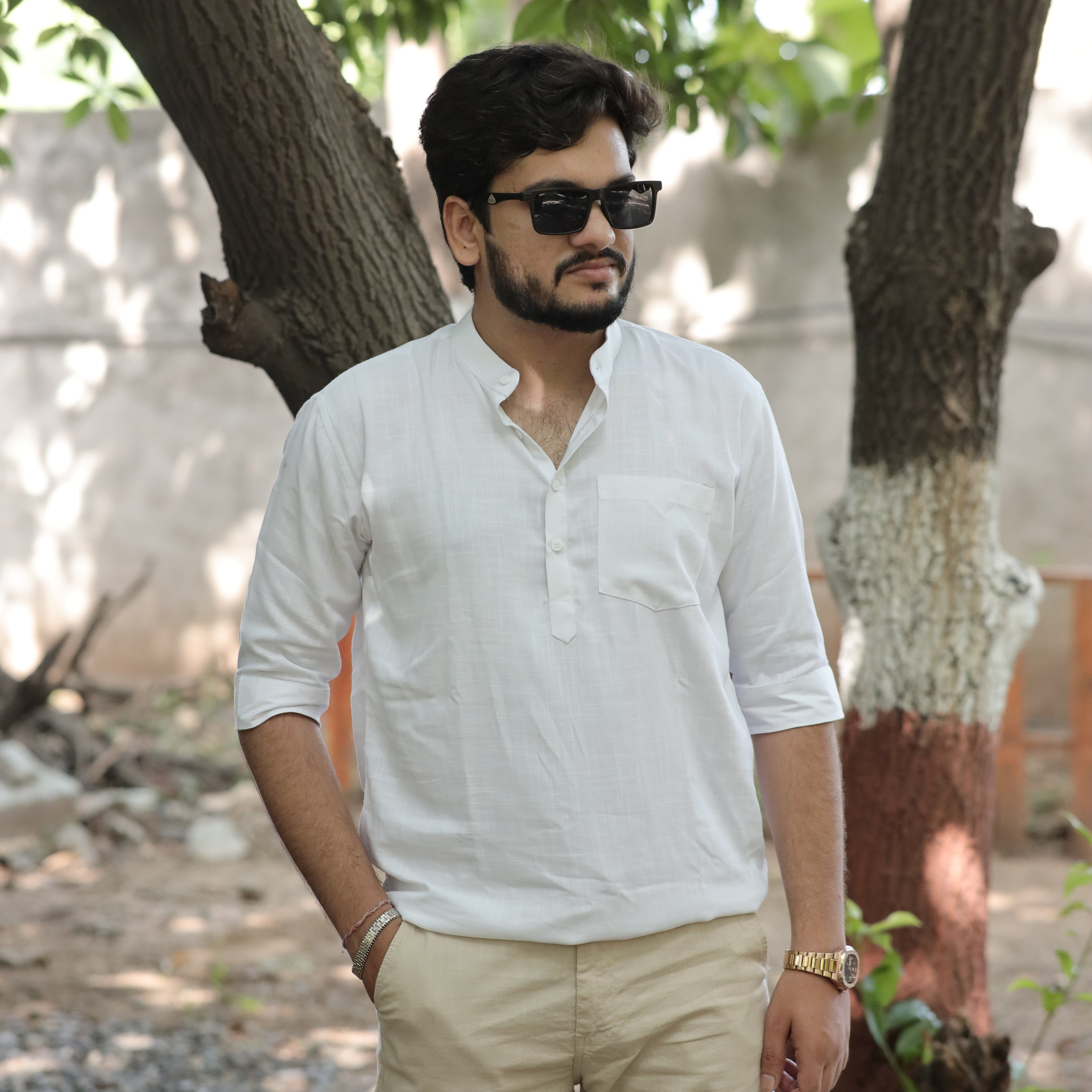 Ivory Frost Cotton Linen Kurta