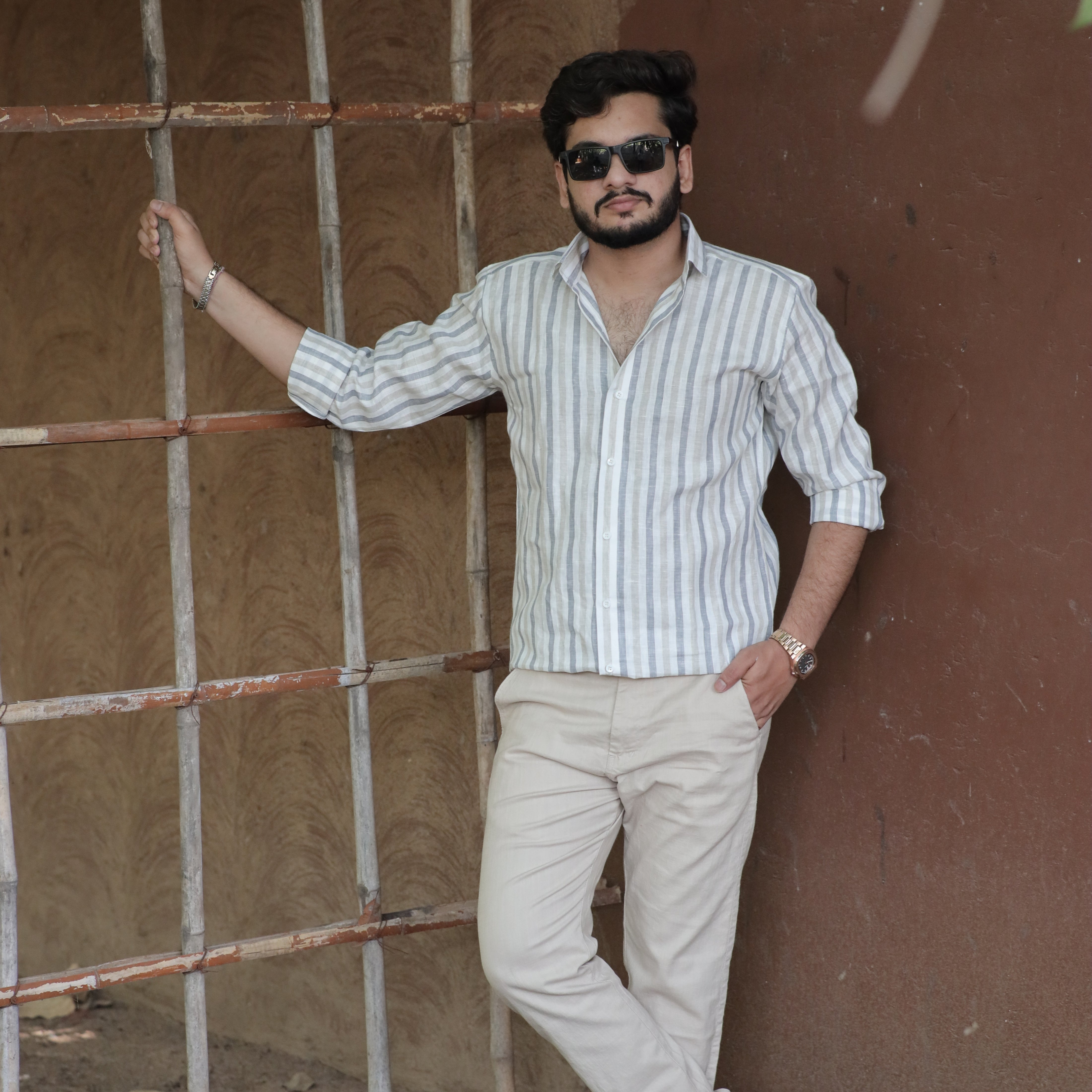 Stone Haze Striped Cotton Linen Shirt