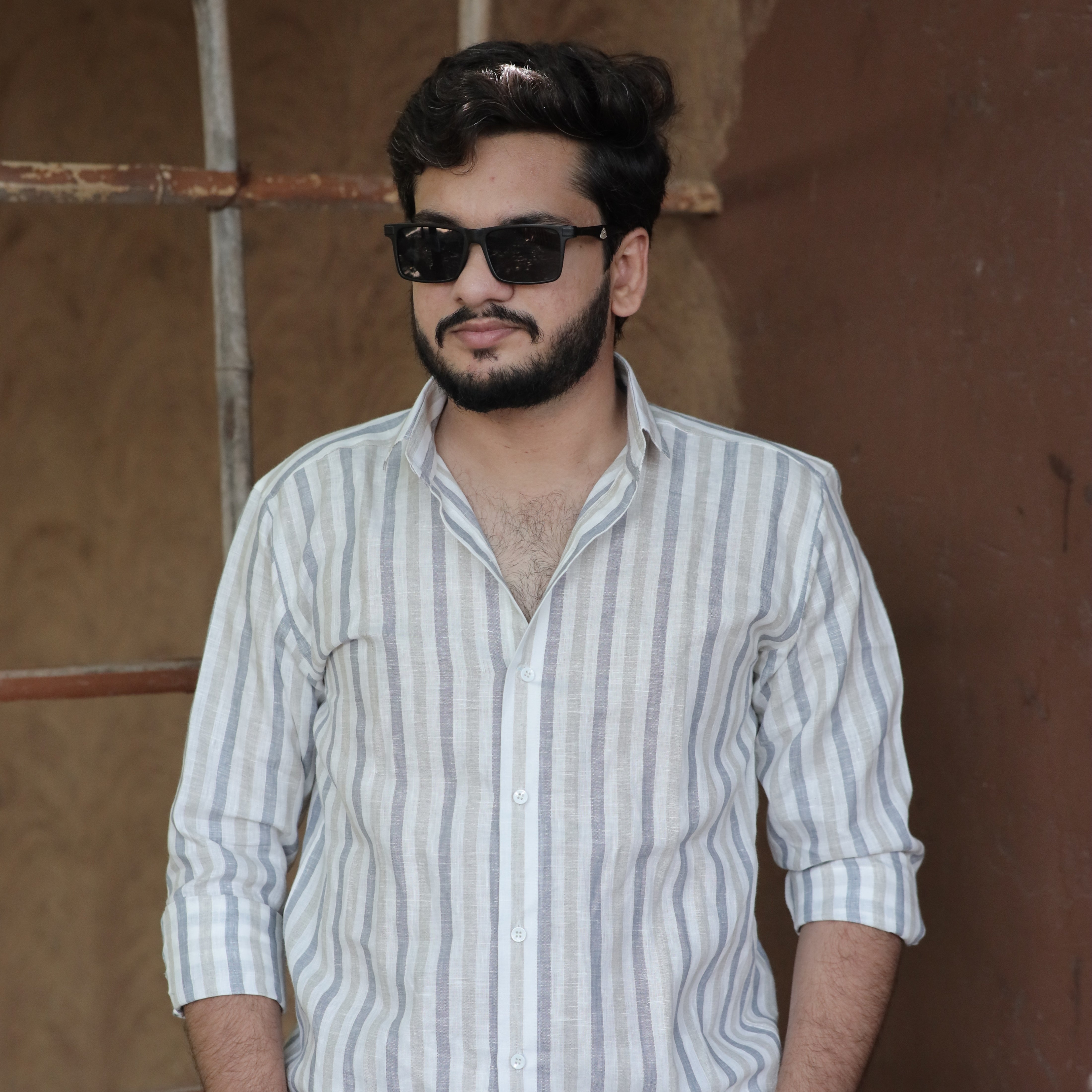 Stone Haze Striped Cotton Linen Shirt
