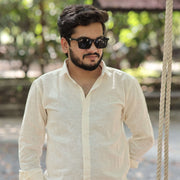 Beige Cotton Linen Shirt for Men – Full Sleeve Soft Breathable