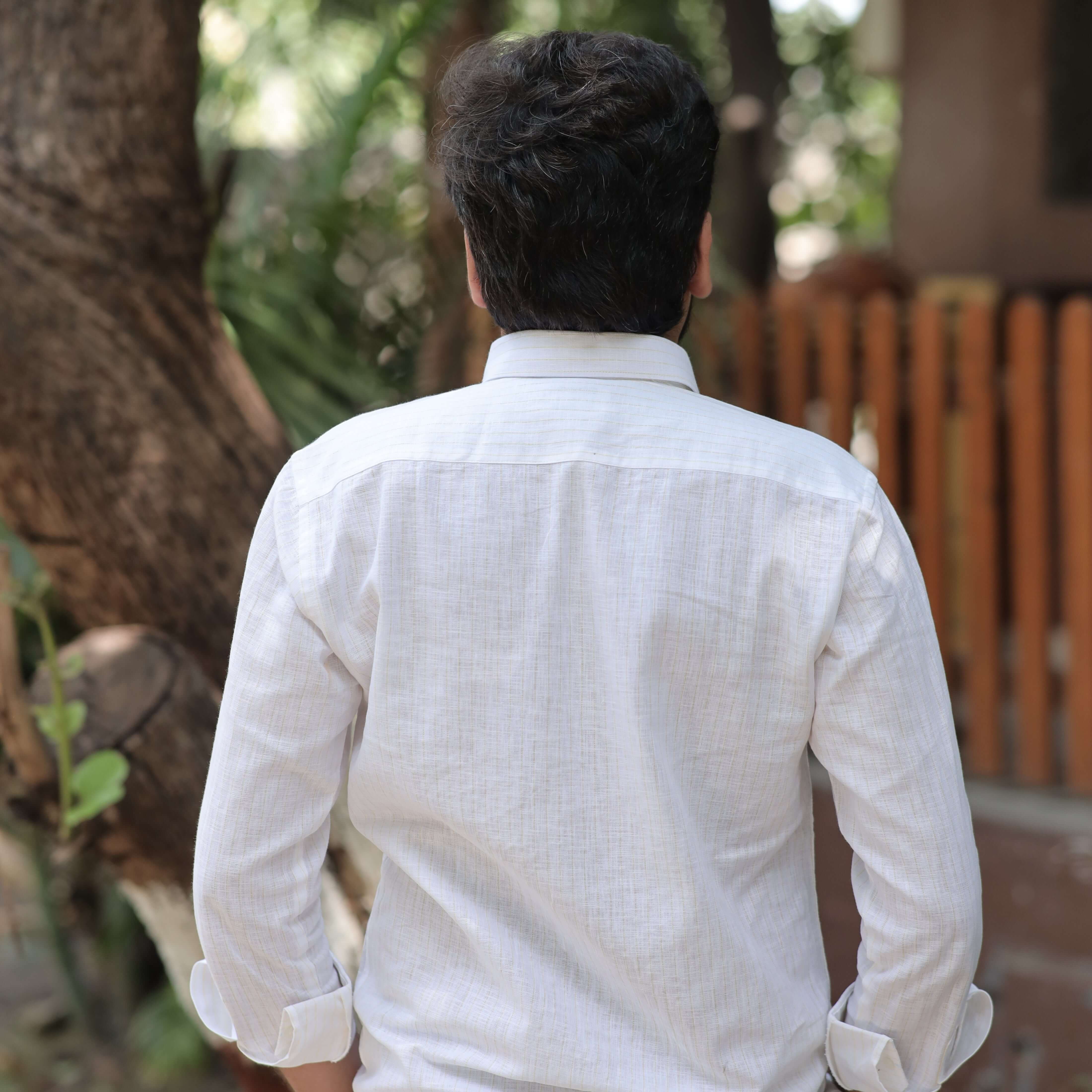 White Cotton Linen Button Down Shirt for Men – Casual & Office Wear