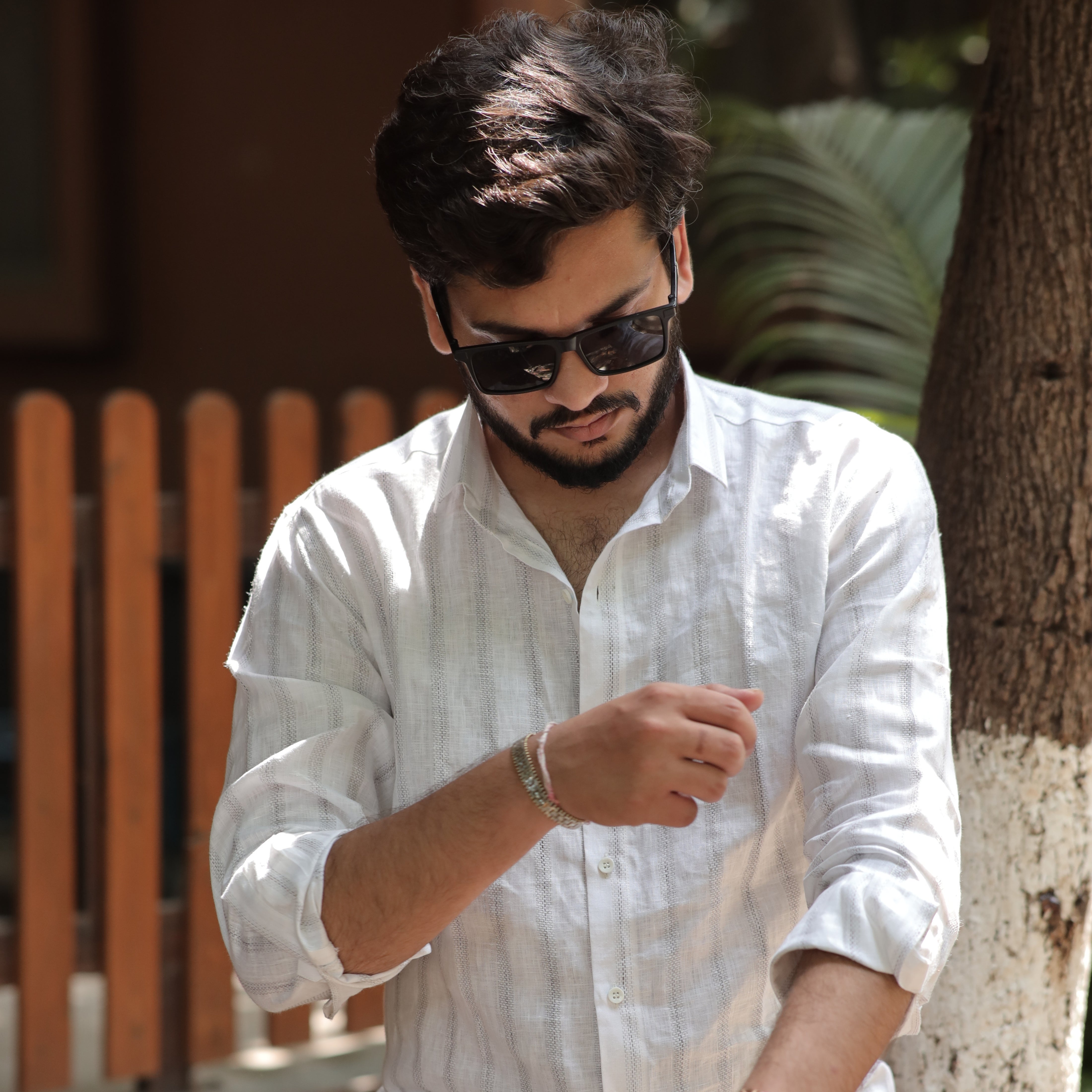 Frosted Ash Striped Cotton Linen Shirt