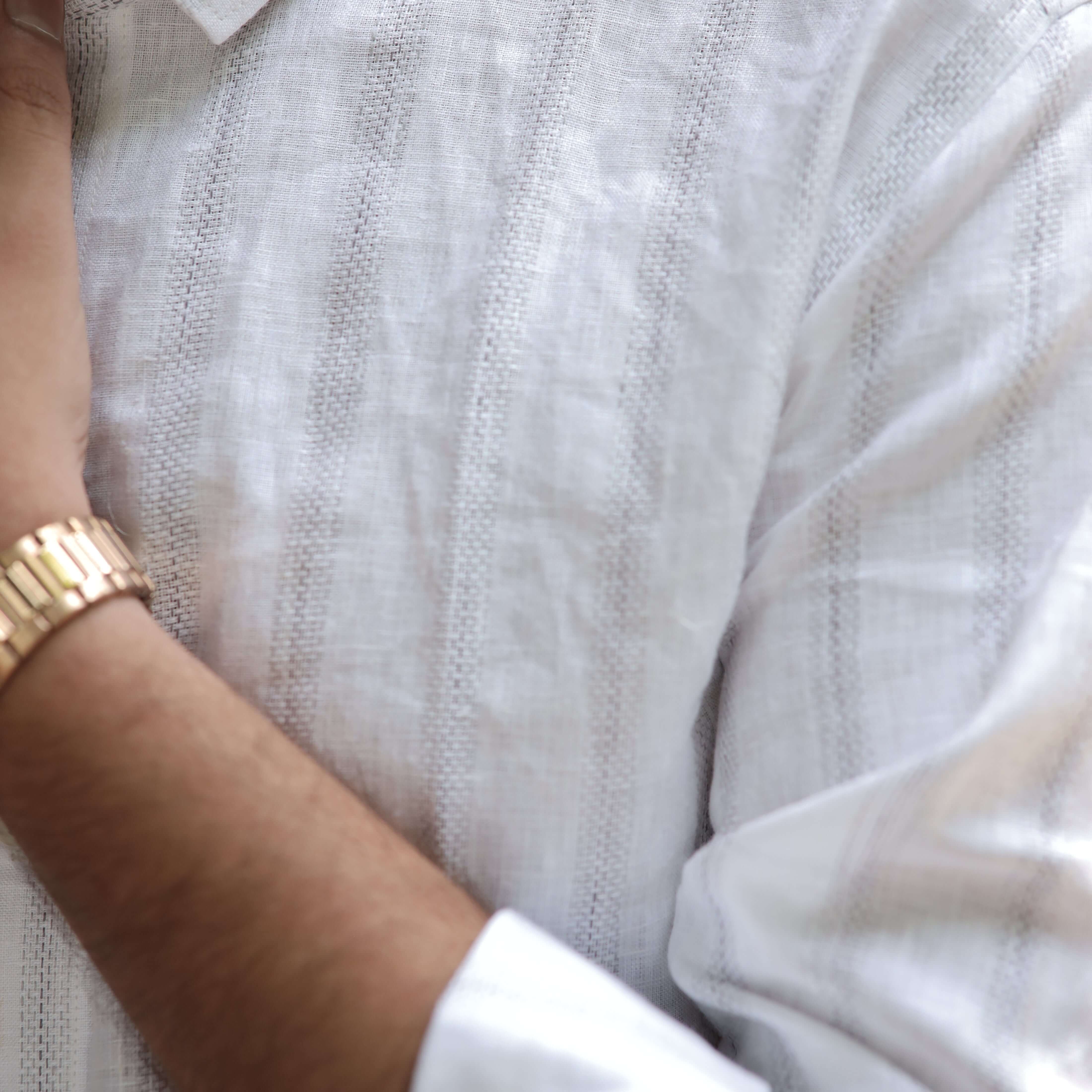 White Linen Textured Shirt for Men – Breathable Casual Fit