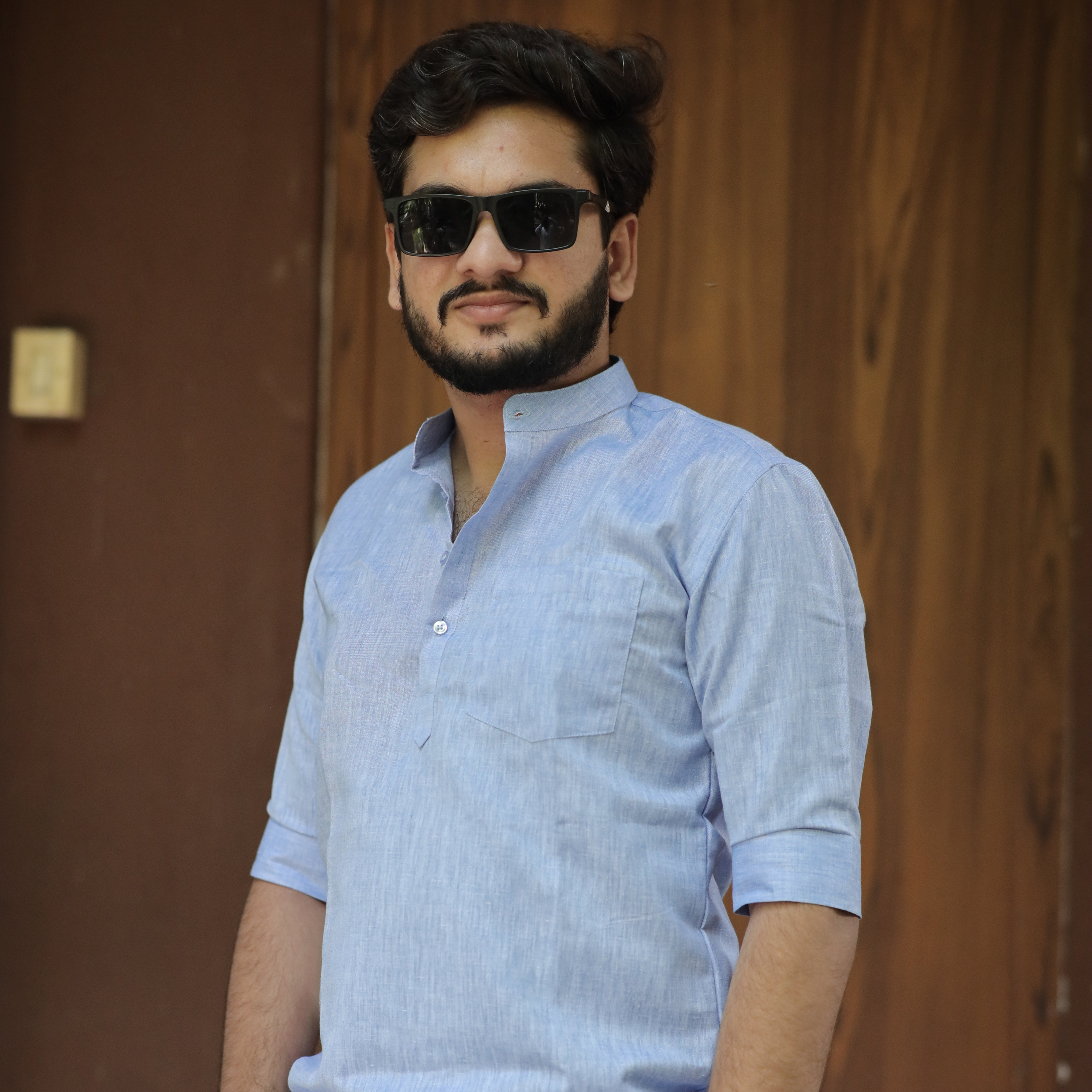 Skysteel Blue Cotton Linen Kurta