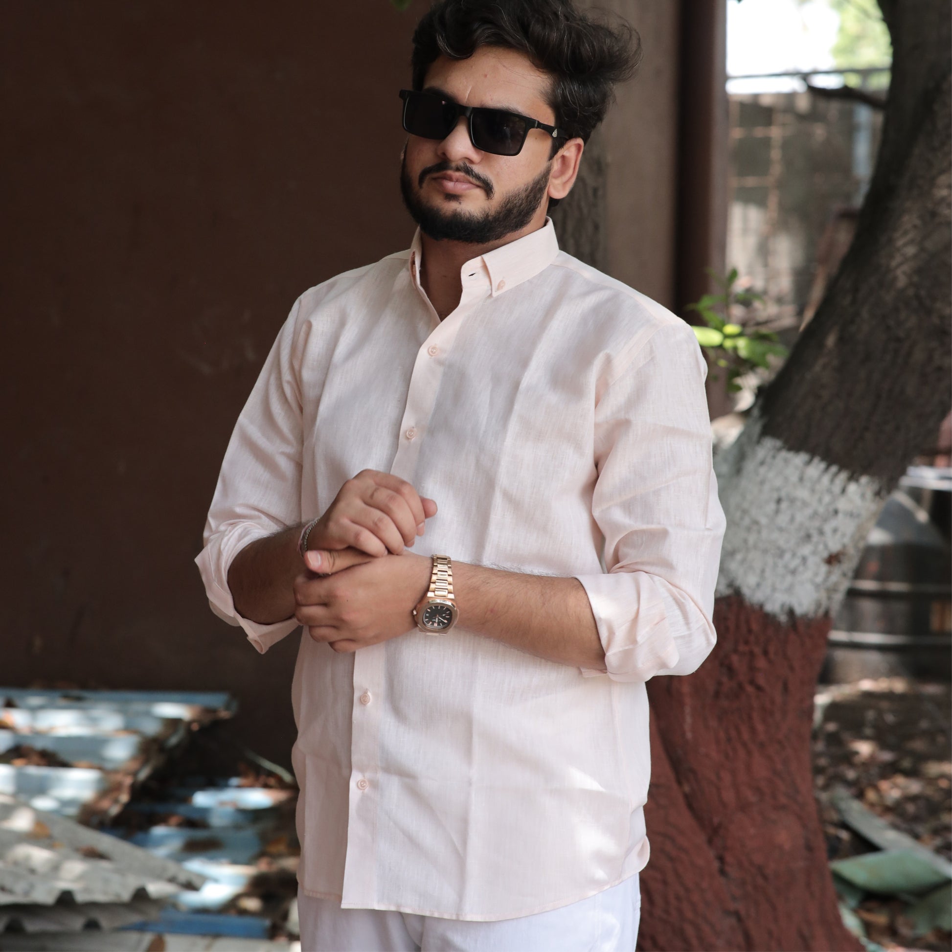 Blush Almond Cotton Linen Shirt