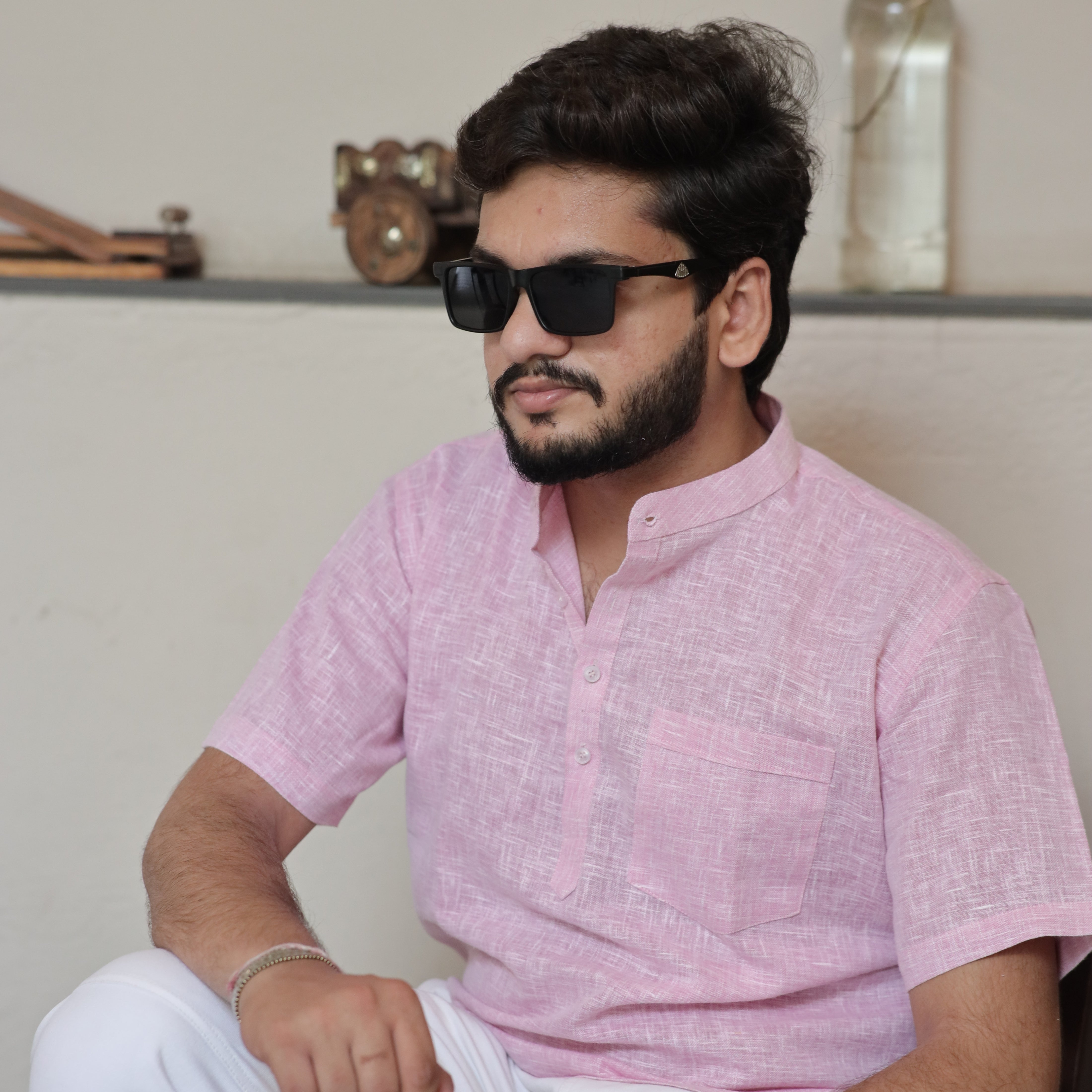 Blossom Pink Cotton Linen Kurta