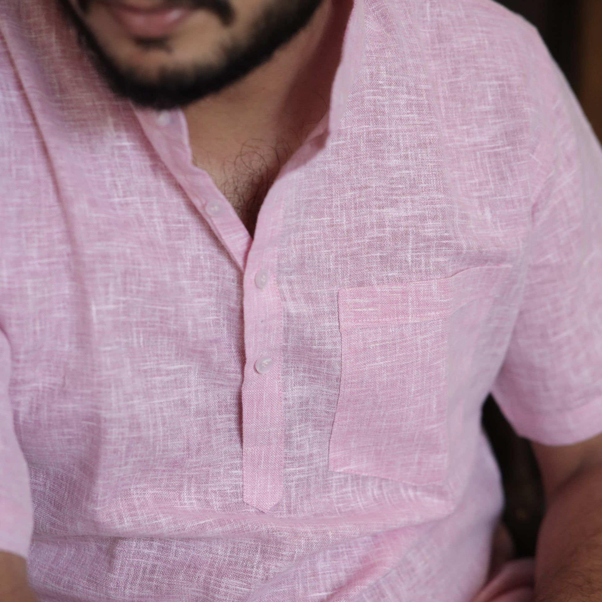 Blossom Pink Cotton Linen Kurta