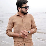 brown linen shirt