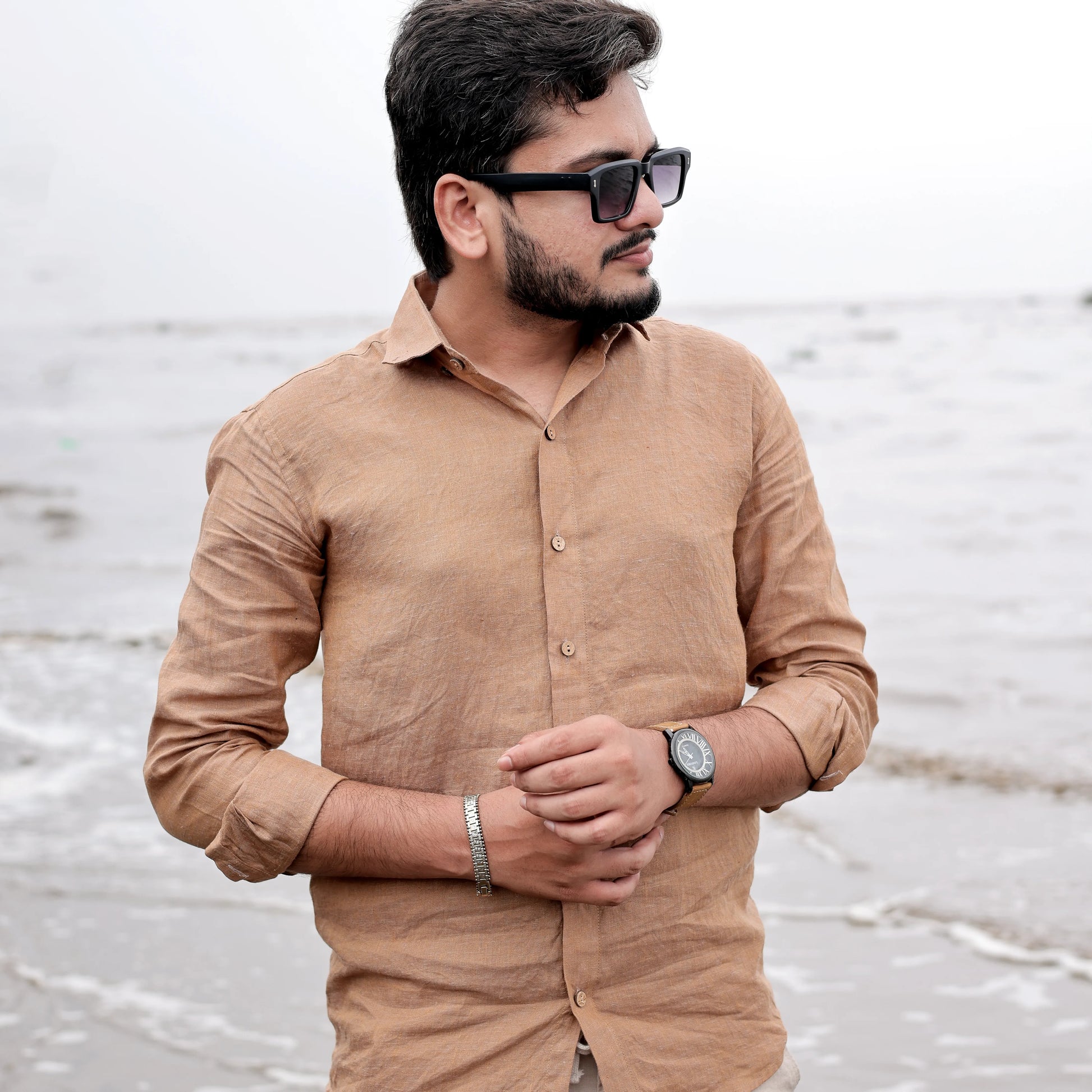 brown linen shirt