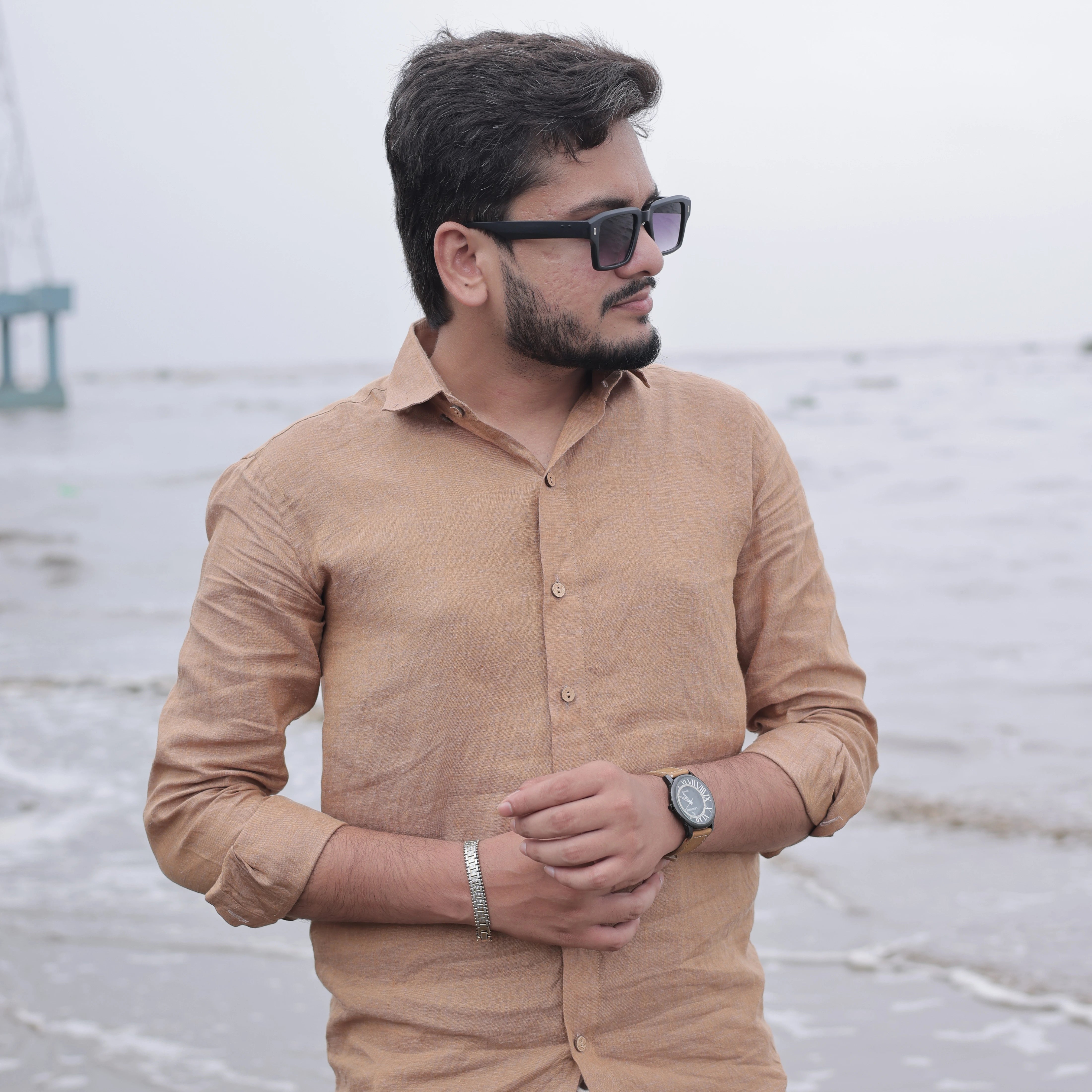 Lightweight Pure Linen Shirt in Coffee Brown Color