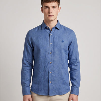 Blue Slim Fit Cotton Linen Shirt
