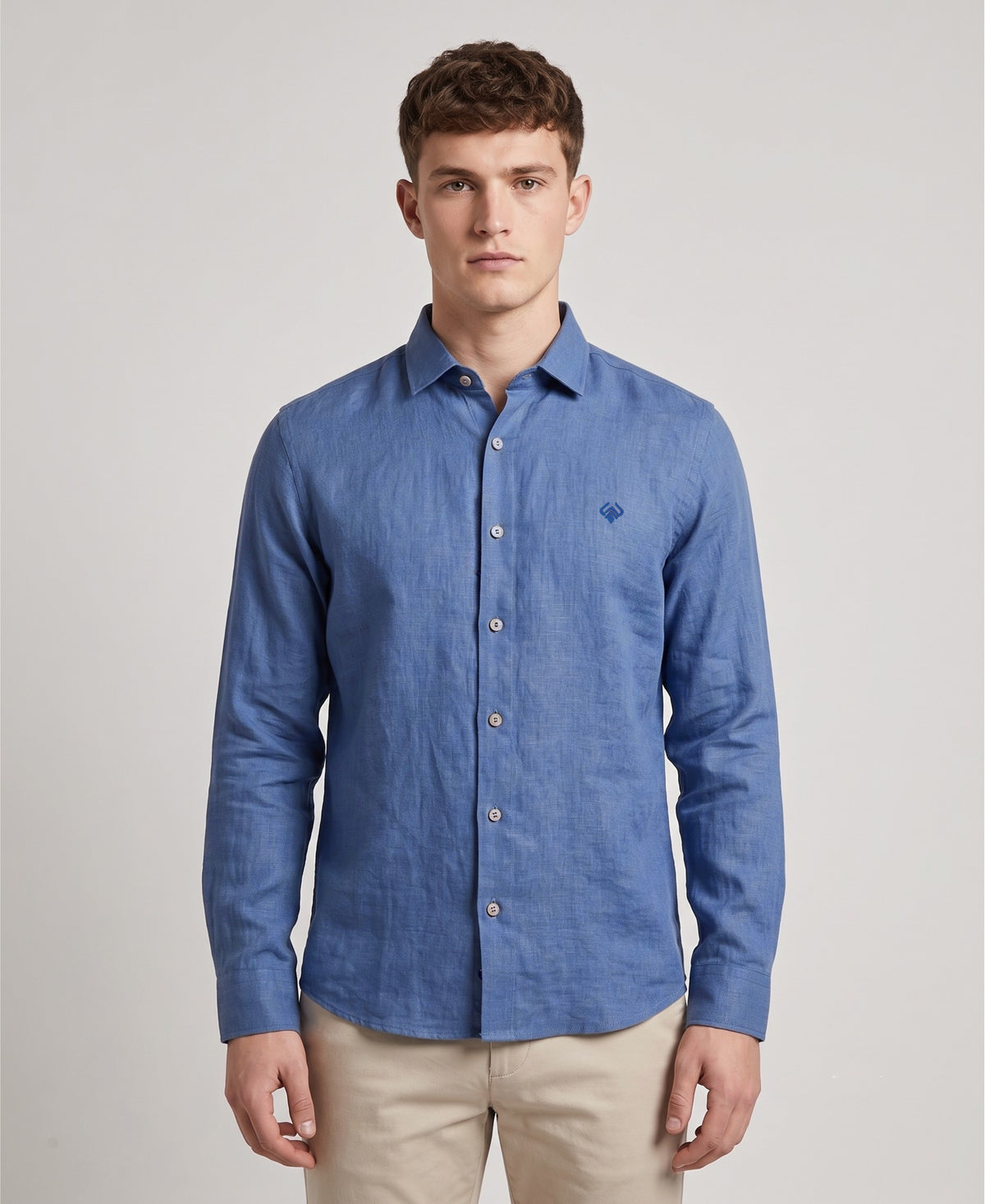 Blue Slim Fit Cotton Linen Shirt