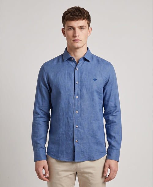 Blue Slim Fit Cotton Linen Shirt