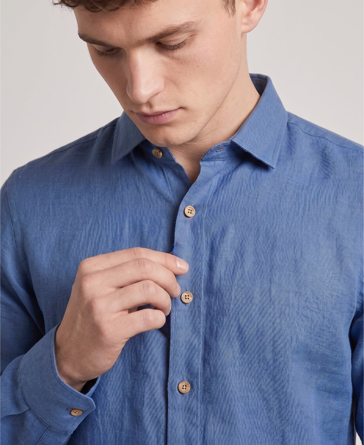 Blue Slim Fit Cotton Linen Shirt