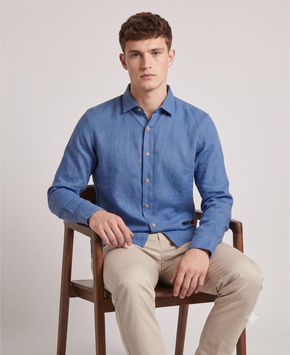 Blue Slim Fit Cotton Linen Shirt