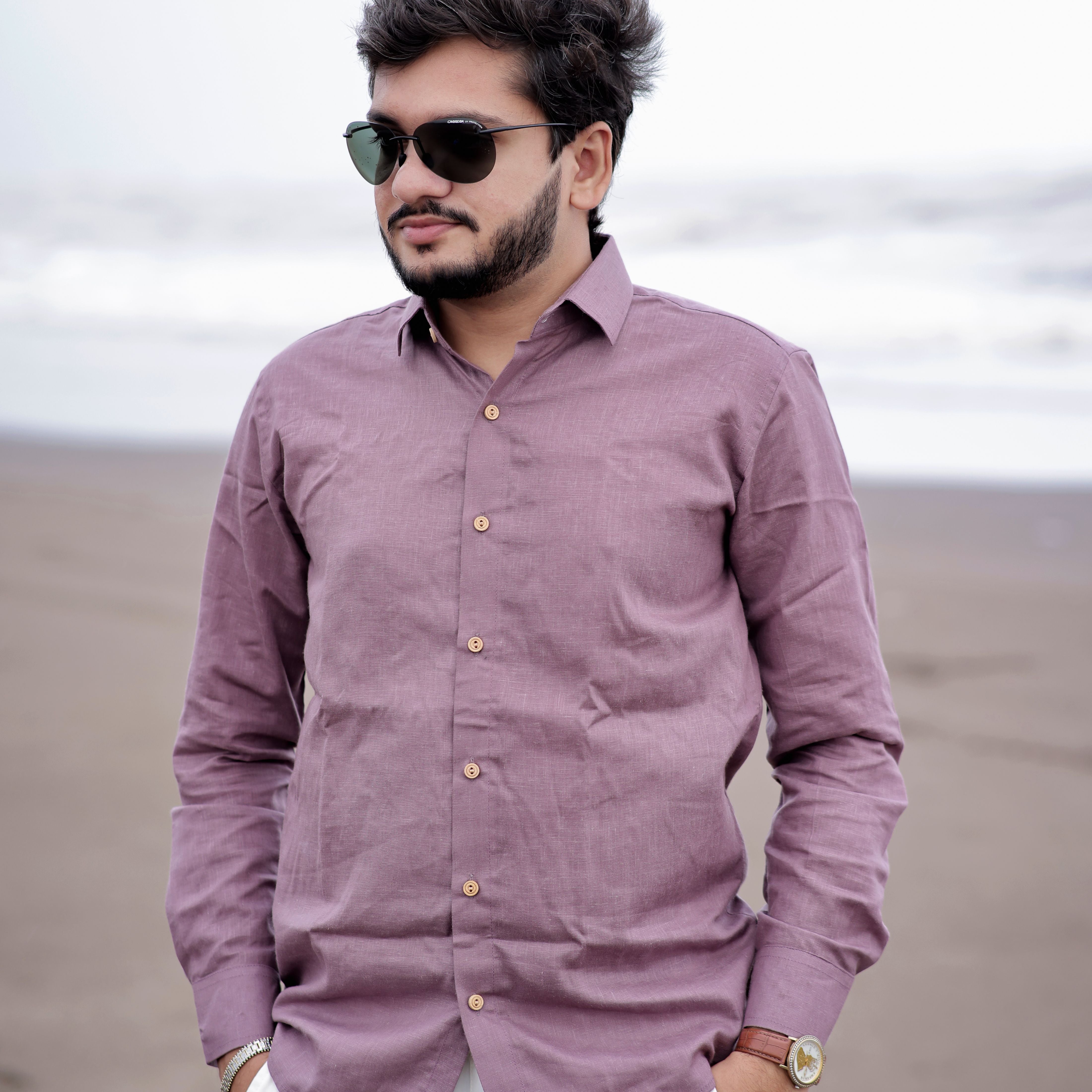 Elegant Comfort Muted Purple Pure Linen Shirt for Men's