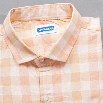 Premium Cotton Linen Peach Checked Shirt for Men
