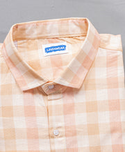 Premium Cotton Linen Peach Checked Shirt for Men