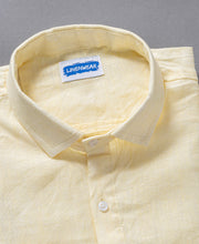 Light Yellow Solid Pure Linen Spread Collar Shirt for Men