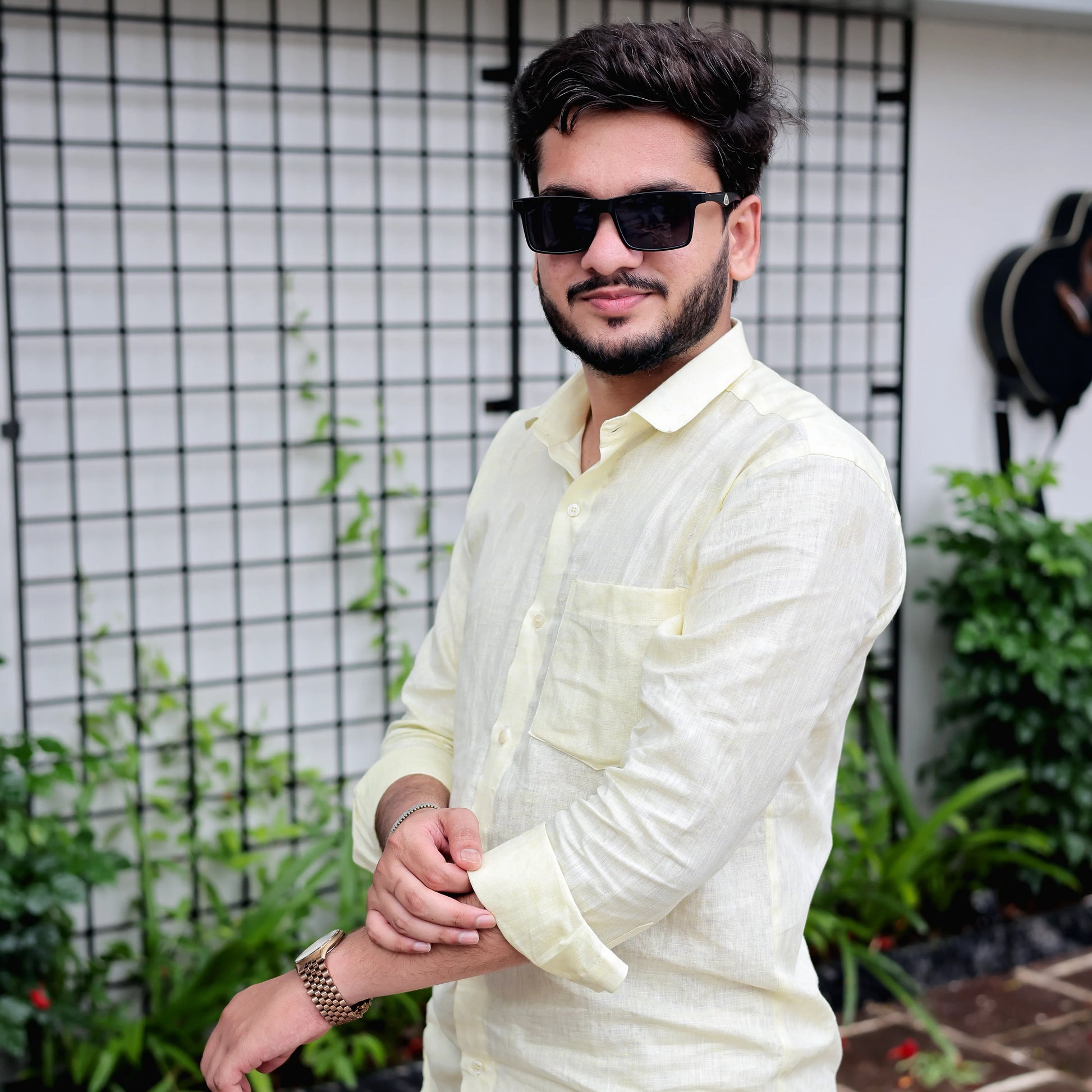 plain yellow linen shirt
