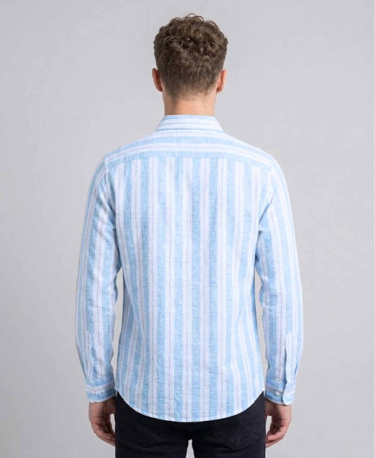 Sky Blue White Striped Cotton Linen Shirt