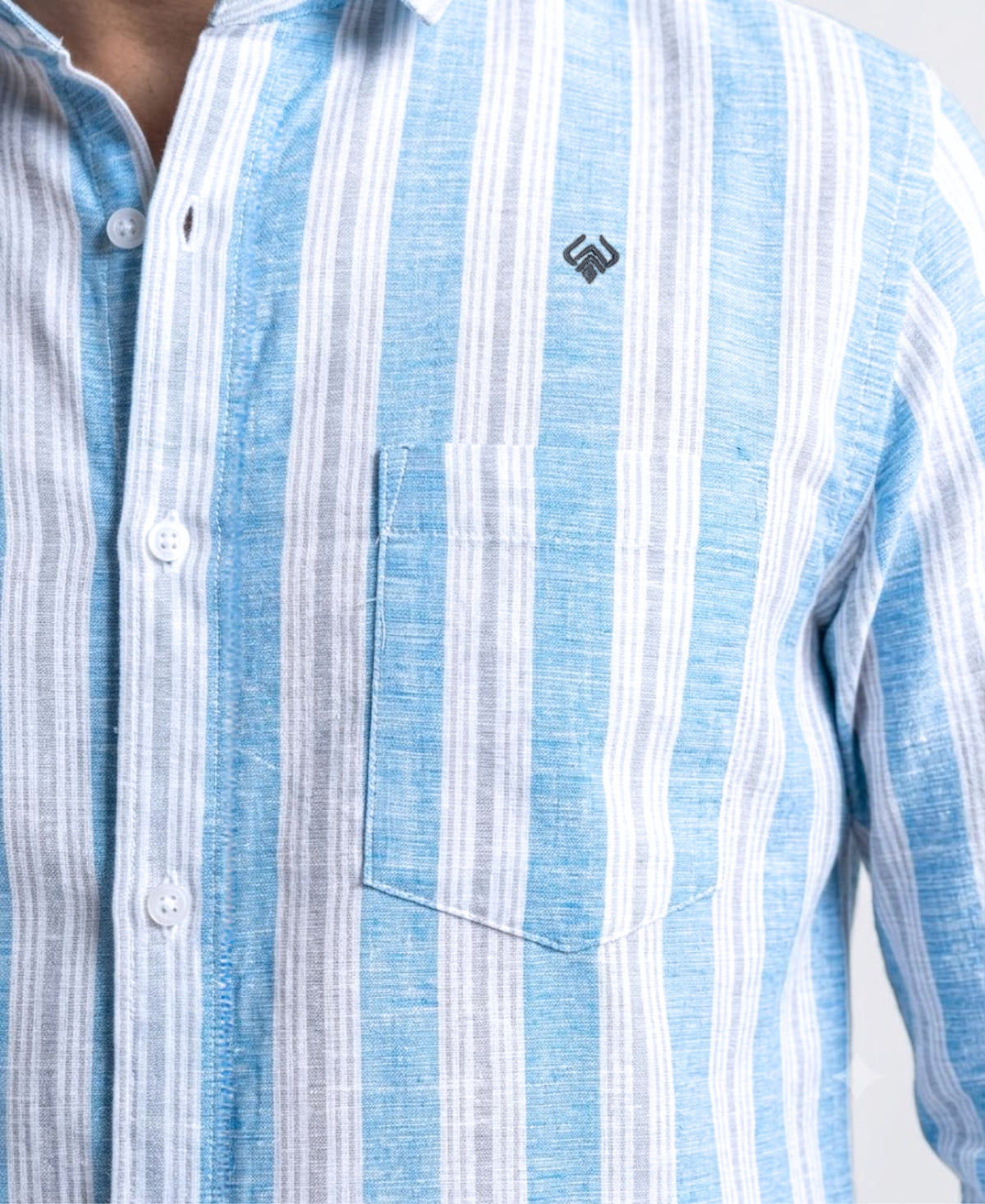 Sky Blue White Striped Cotton Linen Shirt