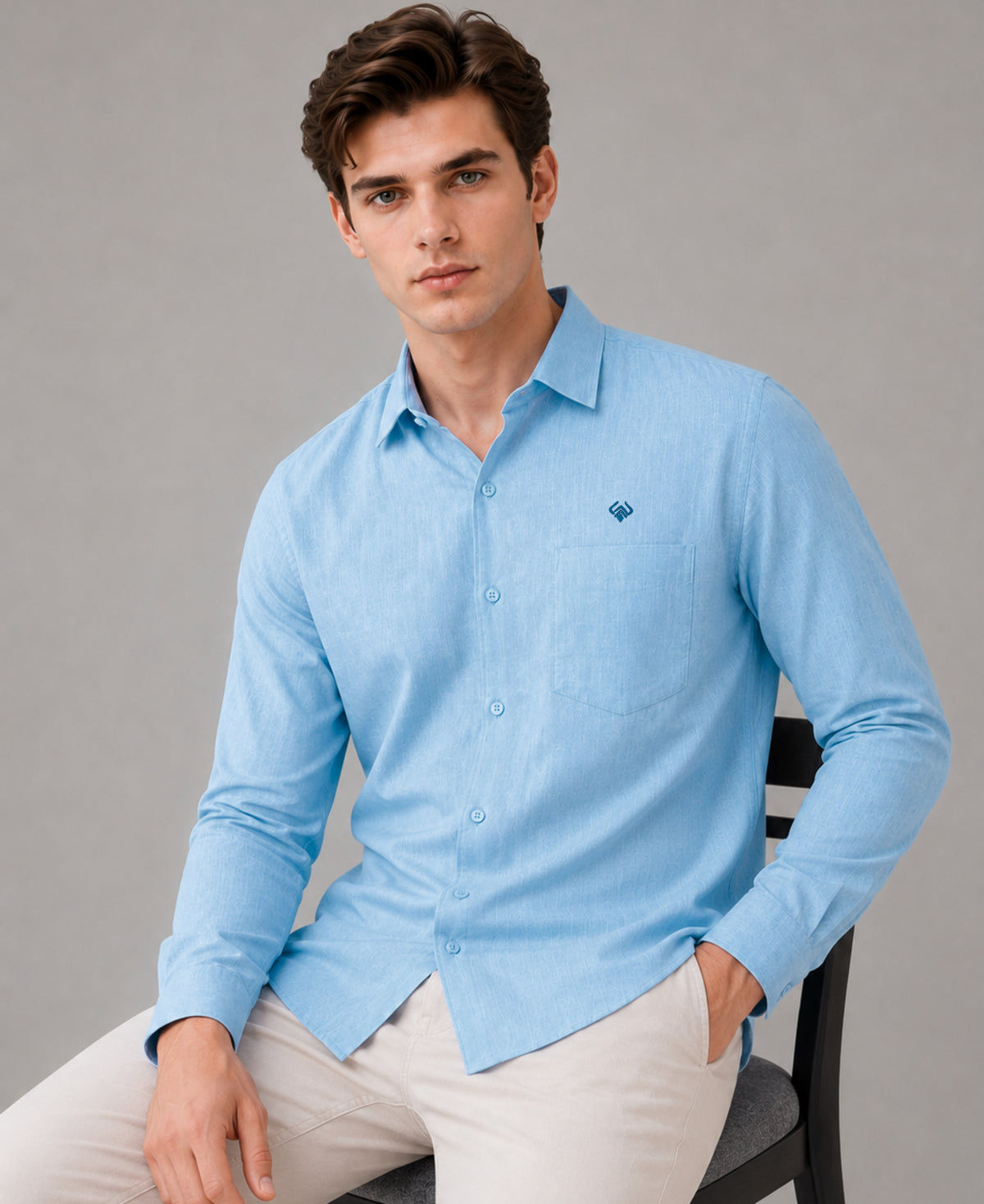 Light Blue Button Down Cotton Linen Shirt
