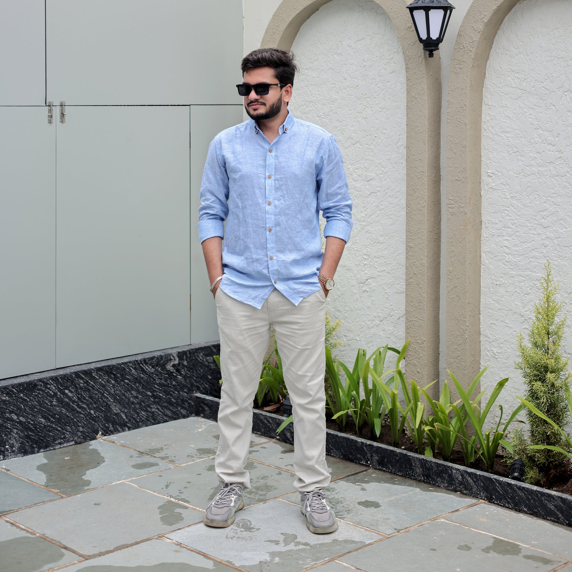 Smart casual blue shirt men