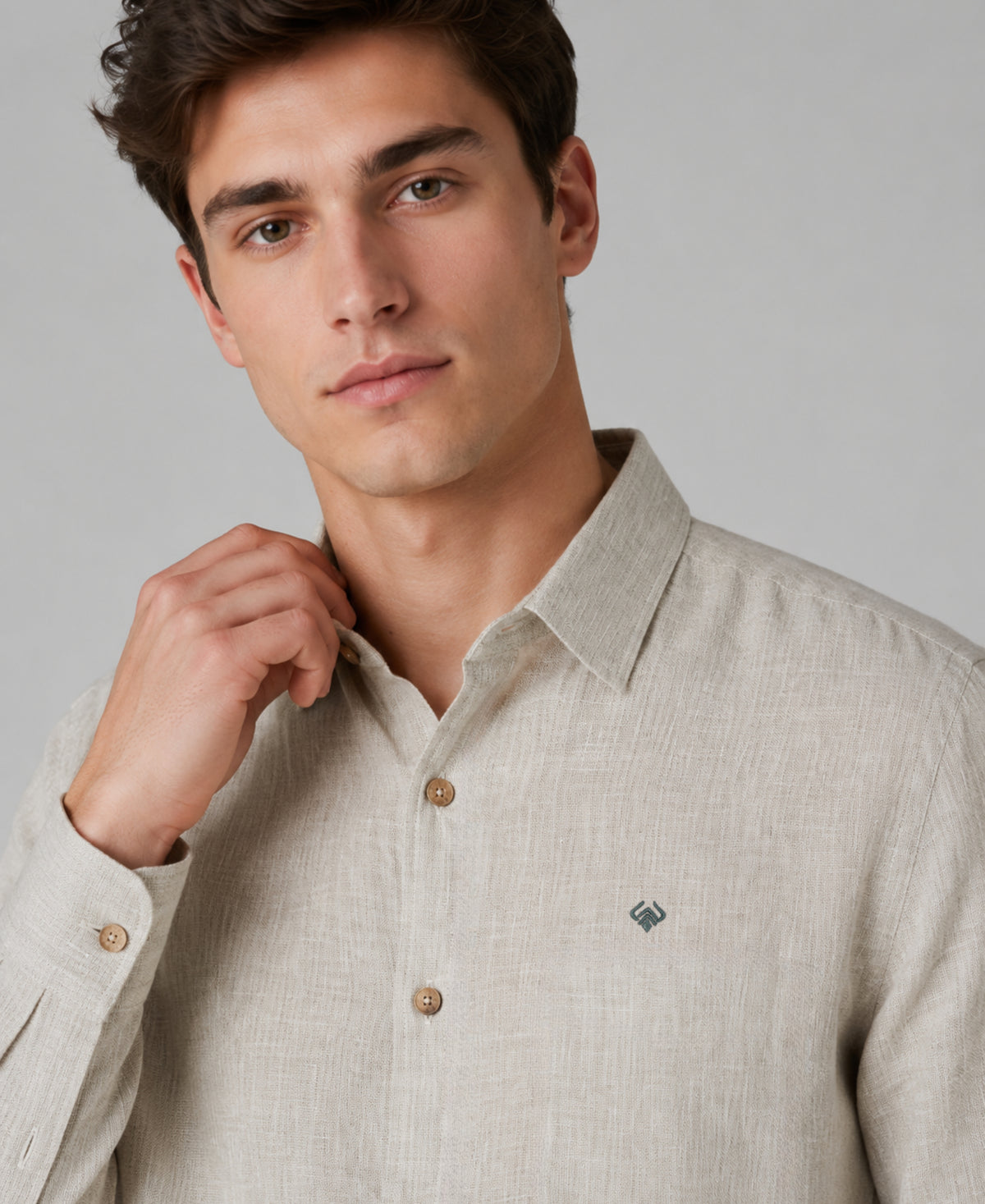 Light Beige Textured Pure Linen 60 LEA Shirt