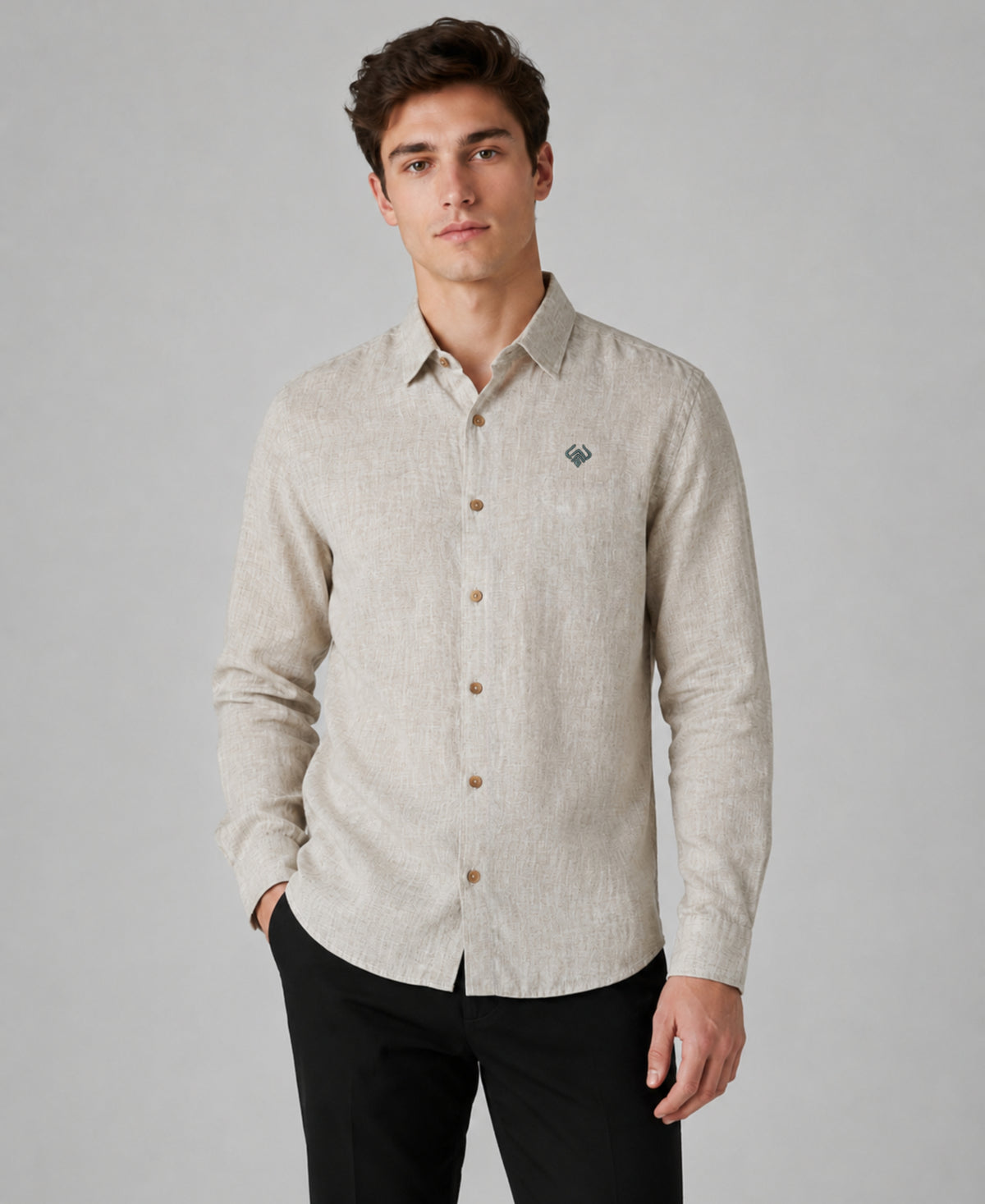 Light Beige Textured Pure Linen 60 LEA Shirt