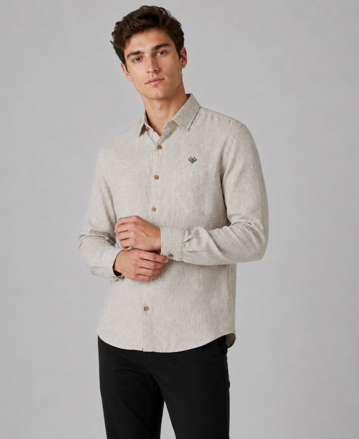 Light Beige Textured Pure Linen 60 LEA Shirt