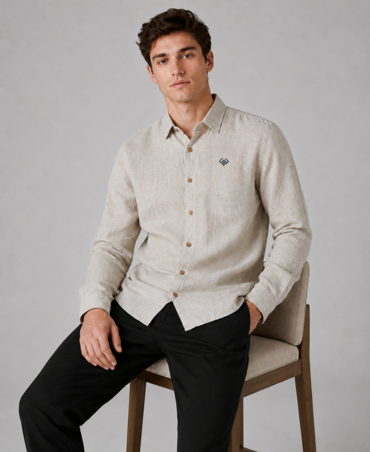 Light Beige Textured Pure Linen 60 LEA Shirt
